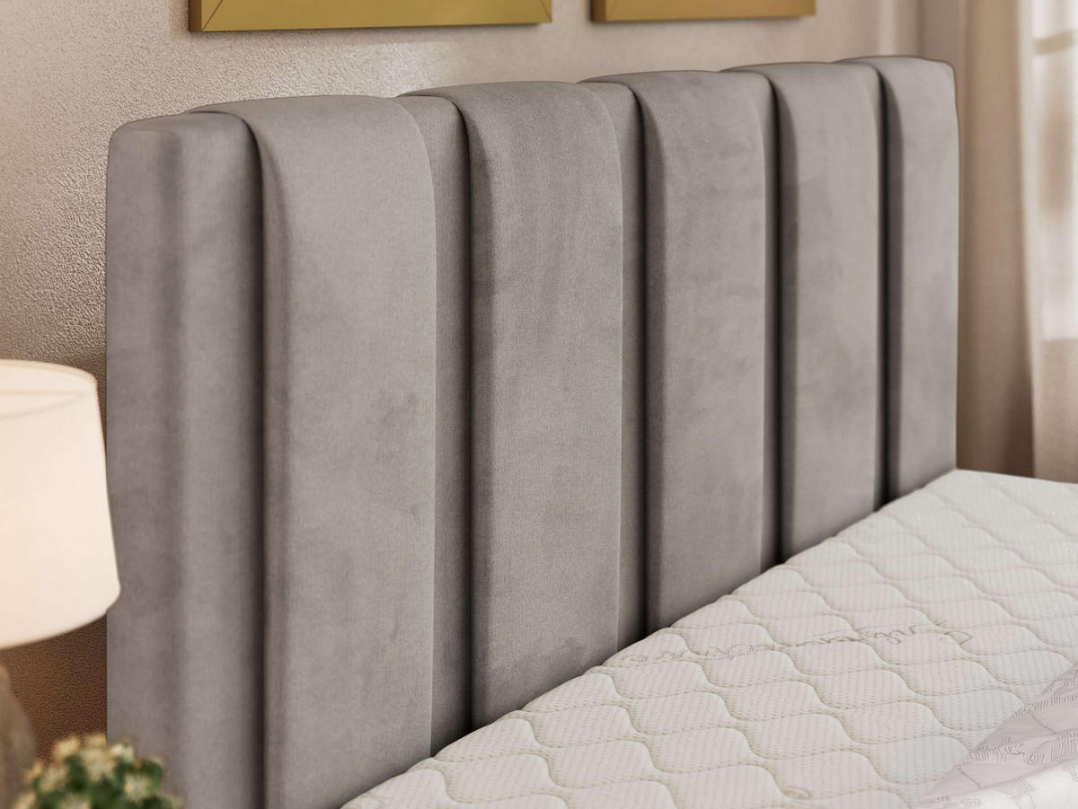 POLSTERBETT SAVINO CLASSIC 160/200 - Hellgrau Velvet - Pocket-Matratze - Hellgrau/Schwarz, Kunststoff/Textil (160/200cm) - MKS