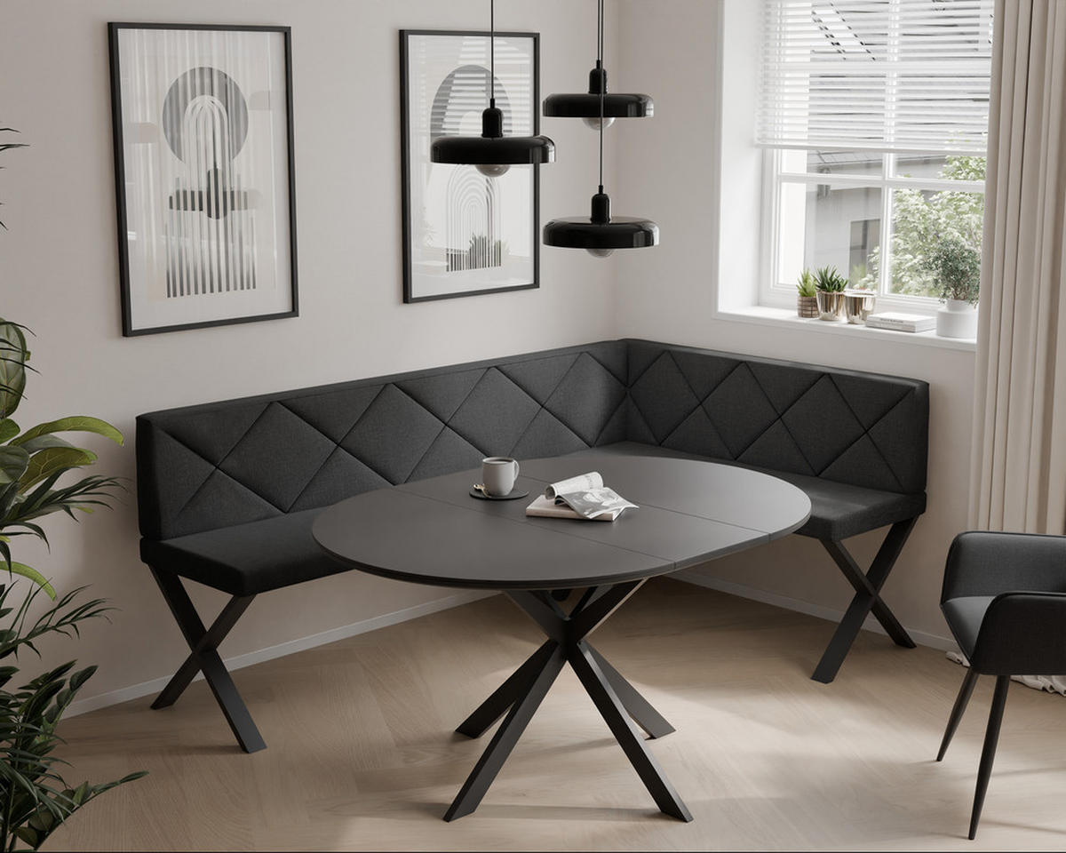 ECKBANK rechts VERO X Webstoff gesteppt, 128/168 cm Anthrazit - Anthrazit, Textil/Metall (128/168cm) - Idohome