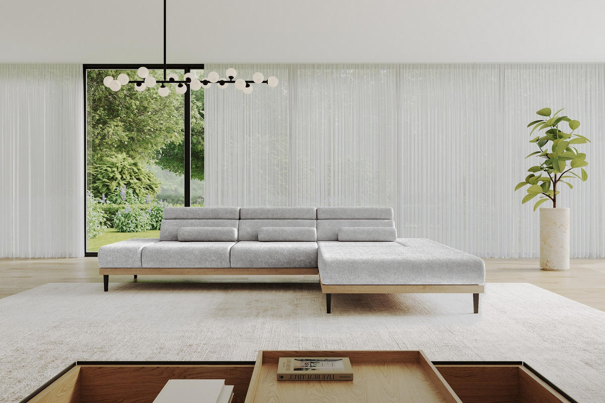 ELEKTRISCHES ECKSOFA Rechts MONA 316x205x85 Grau Velours - Grau, Holzwerkstoff/Textil (316/205cm) - ALTDECOR