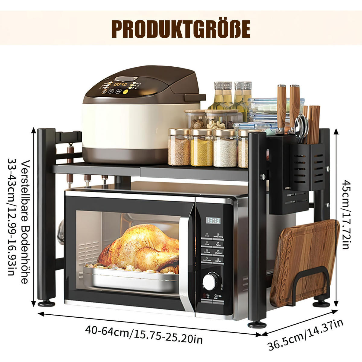 MIKROWELLEN Regal 2-Stufig - Schwarz, Metall (40/45/36.5cm) - Aimax