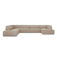 PANORAMASOFA links Ruby aus strukturiertem Stoff dunkelbeige 7 Sitzplätze - Taupe, Textil (273/69/366cm) - Micadoni