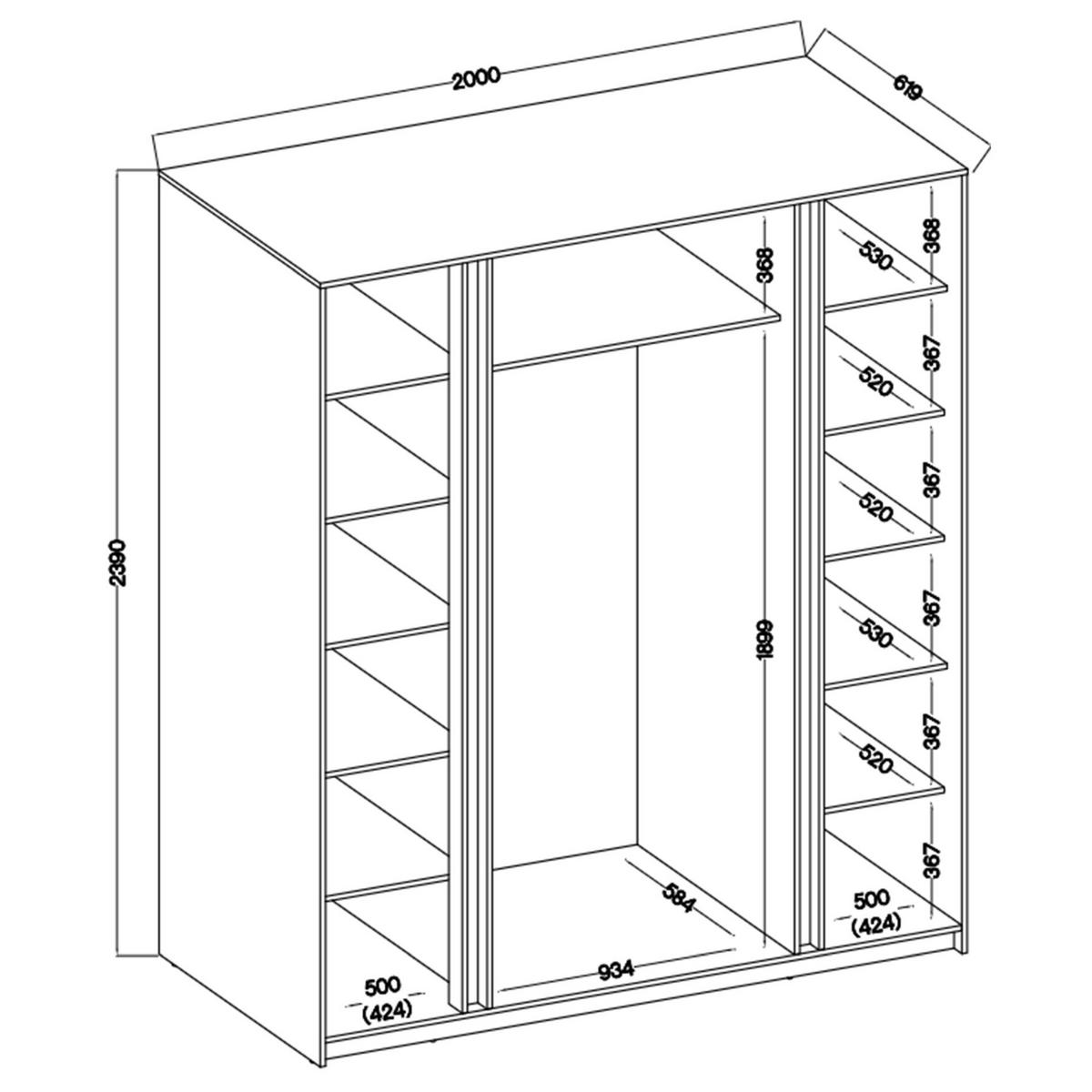 KLEIDERSCHRANK Kaja Schwarz/Eiche 200 cm - Schwarz, Holzwerkstoff/Metall (200/239/61.9cm) - Selsey