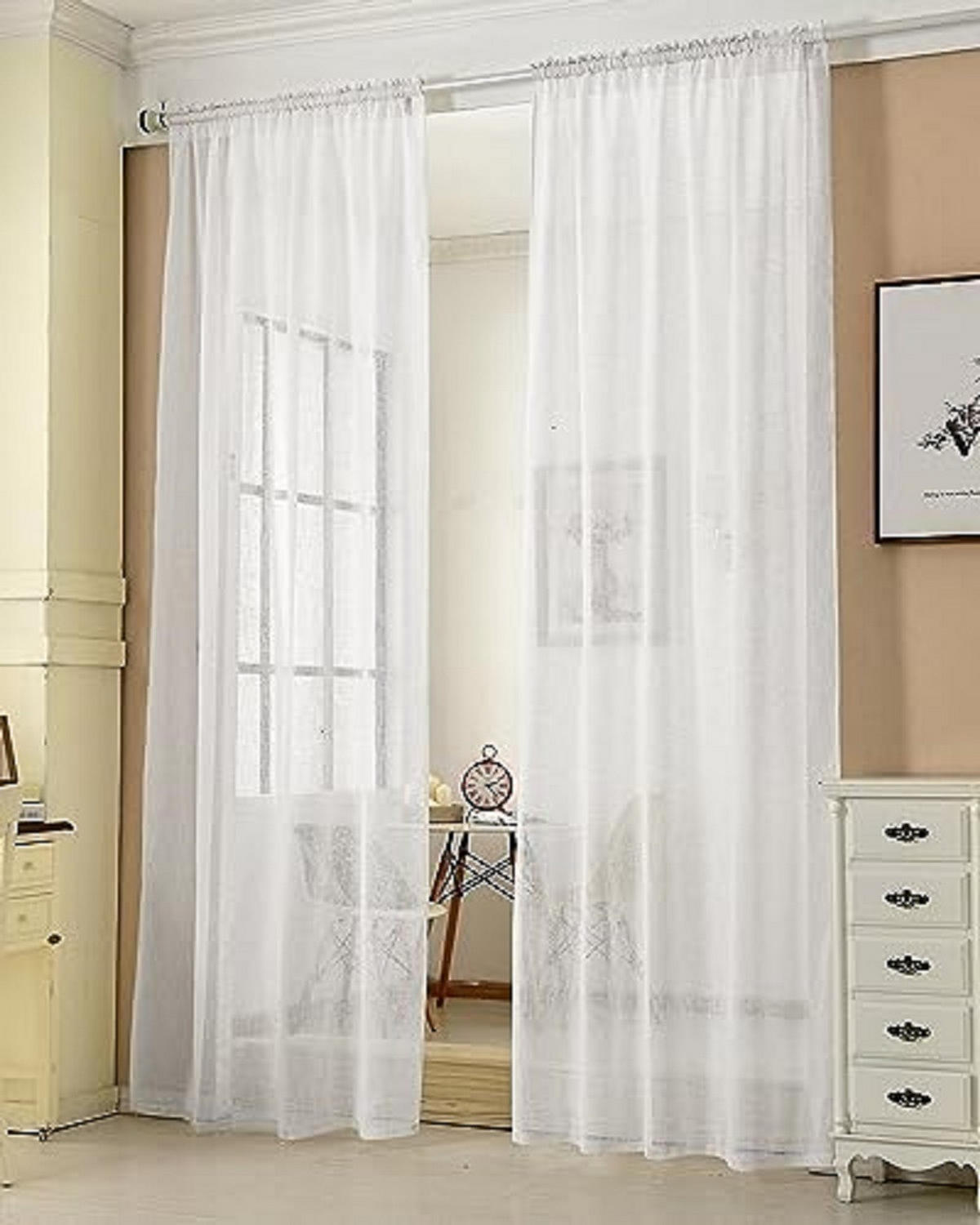 GARDINEN Leinenoptik 140 x 175 cm Weiß 1 Stück - Weiß, Kunststoff (140/175cm) - Woltu