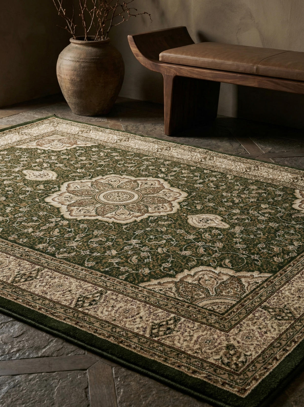 TEPPICH Kurzflor GEISLER in Grün, orientalisch, 200 x 290 cm - Grün, Textil (290/200cm) - KADIMA DESIGN