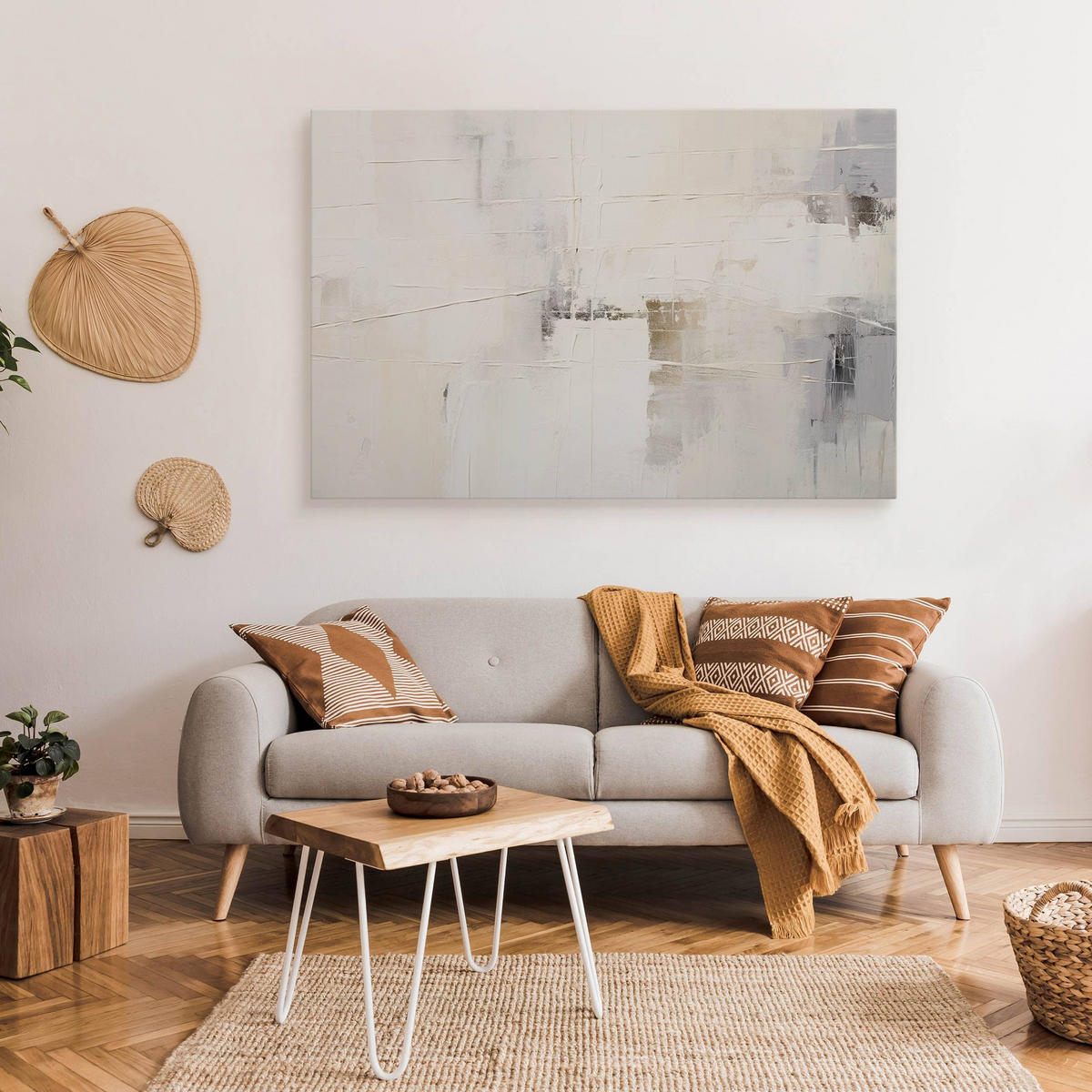 LEINWANDBILD Abstraktion Moderne Muster für Büro 120/80 cm - Beige/Schwarz, Textil (120/80cm) - Muralo