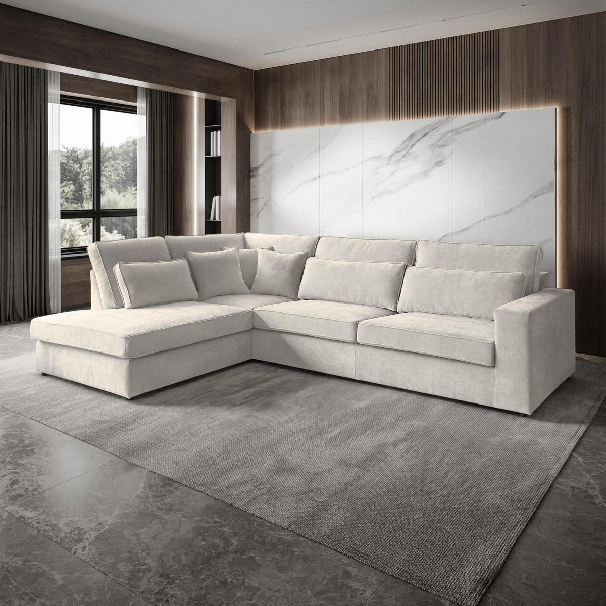 ECKSOFA Parma ohne Schlaffunktion beige links - Beige/Schwarz, Textil (314/224cm) - Beautysofa