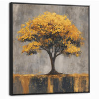 LEINWAND Bilder mit Rahmen - Baum - Blätter - Gold - Abstrakt - 90x90 - Grau, Textil (90/90cm) - MuchoWow