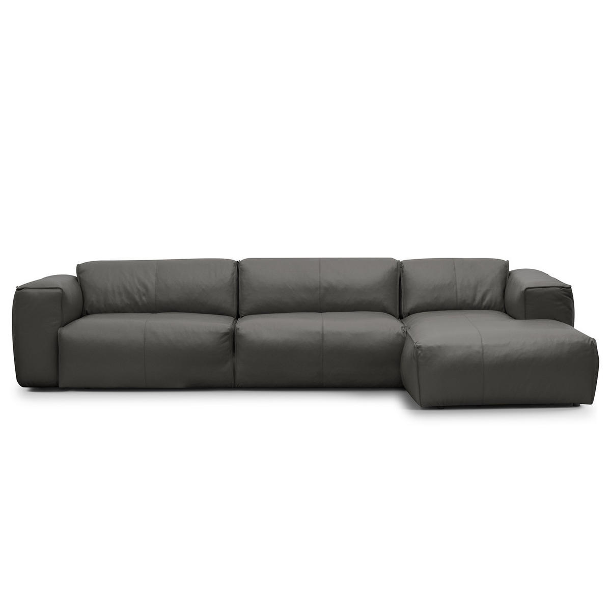 3-SITZER ECKSOFA mit Longchair - Schwarz/Grau, Leder/Kunststoff (317/173cm) - home24