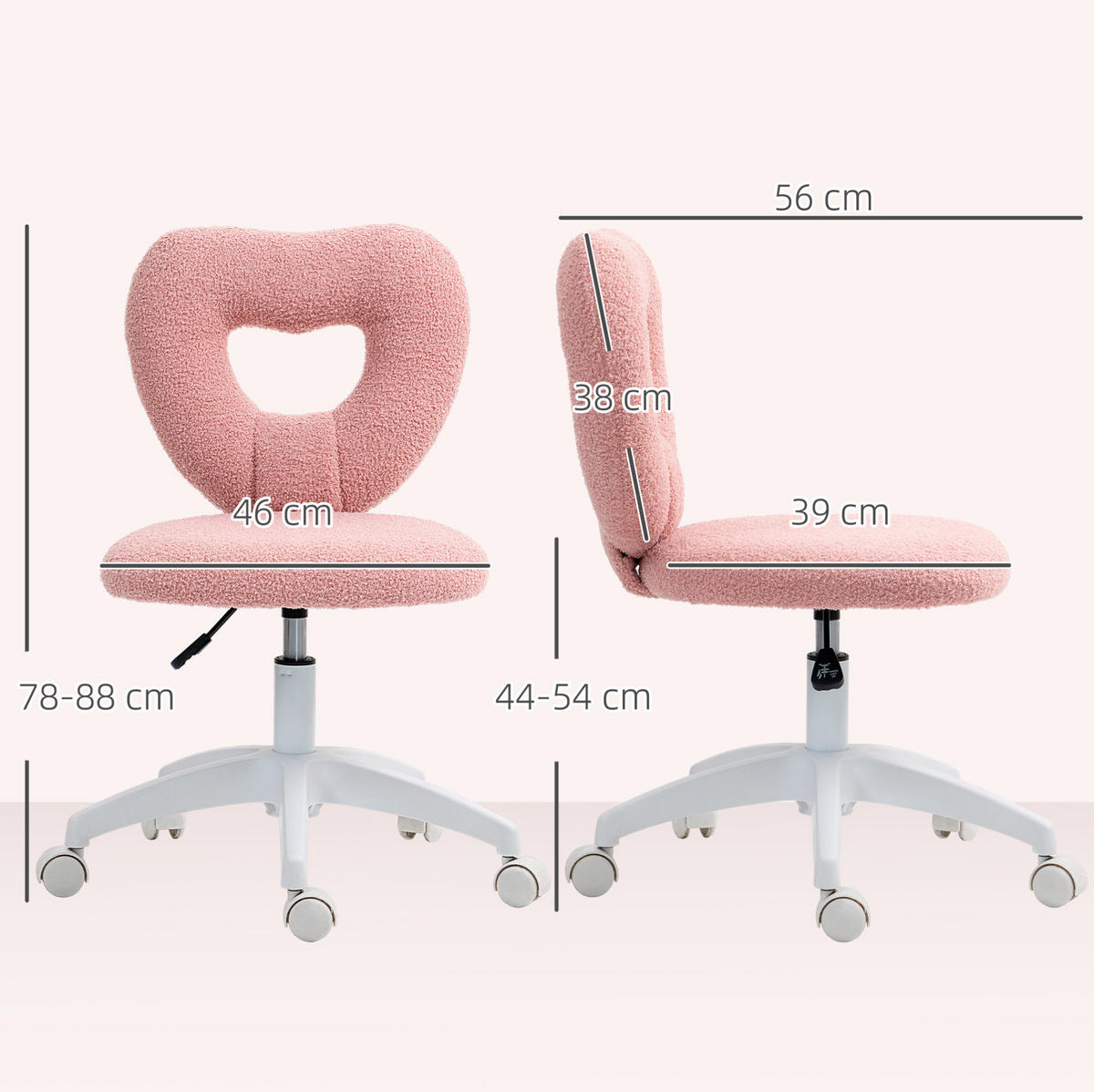 DREHSTUHL 56/45/78-88 cm pink aus Polyester höhenverstellbar - Pink, Kunststoff (45/88/56cm) - OKWISH