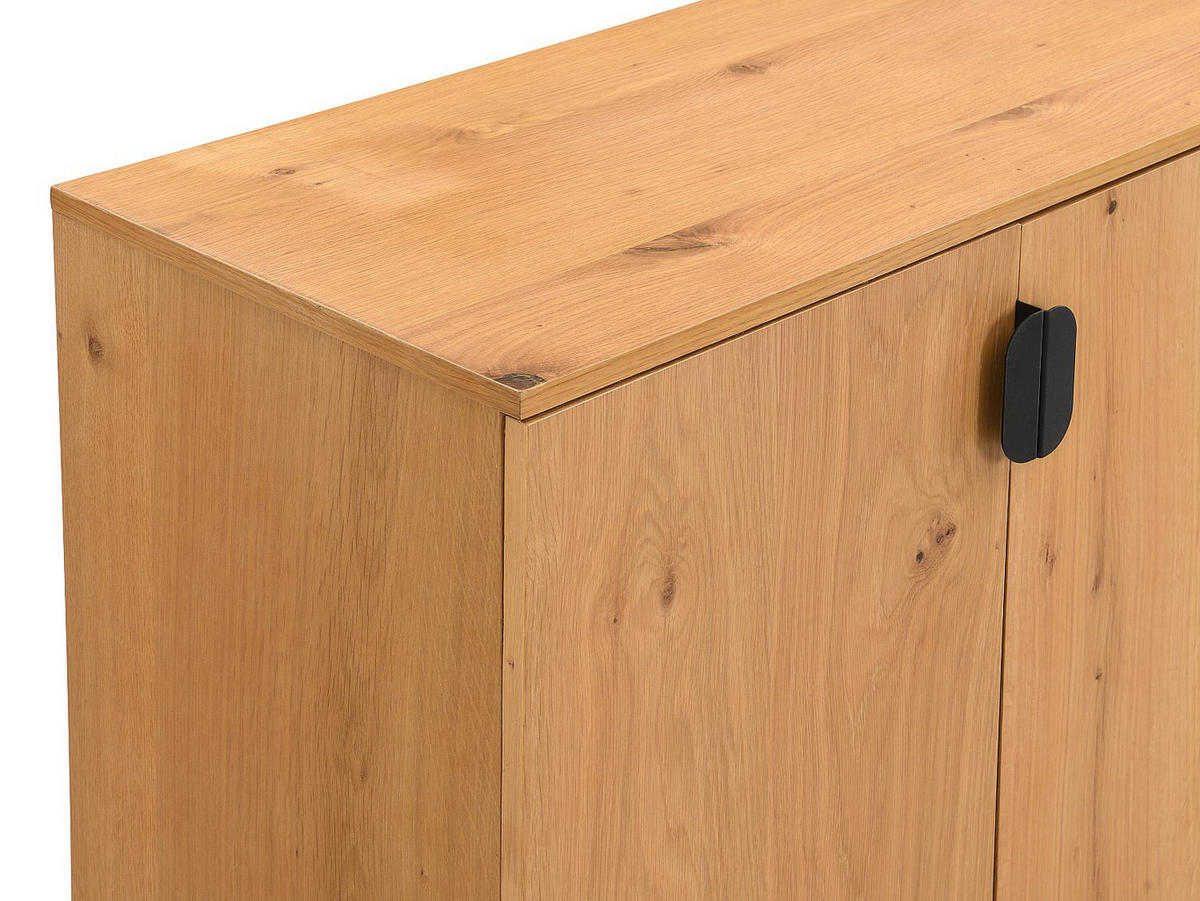 SIDEBOARD mit 4 Türen - Eichenfurnier & Stahl - Holzfarben hell & Schwarz - SINOLO - Naturfarben, Holz (160/76/40cm) - Vente-Unique