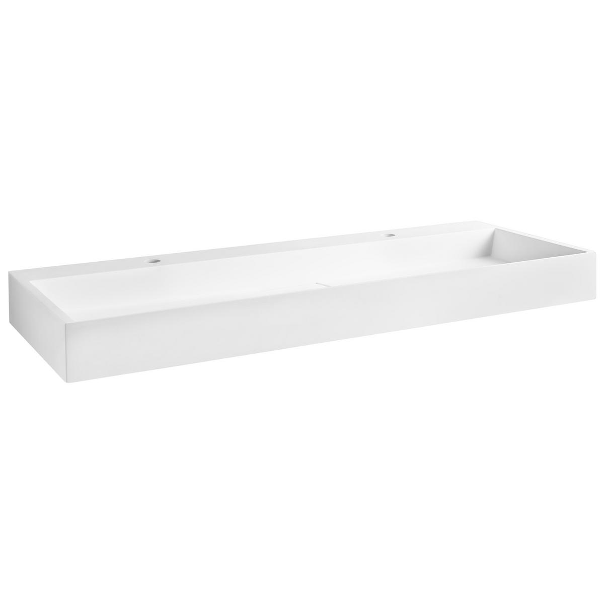 DVOJITÉ ZÁVĚSNÉ UMYVADLO Bílé 120/46 cm Litý minerální kompozit Quenko - bílá, přírodní materiály (120/12/46cm) - Beliani