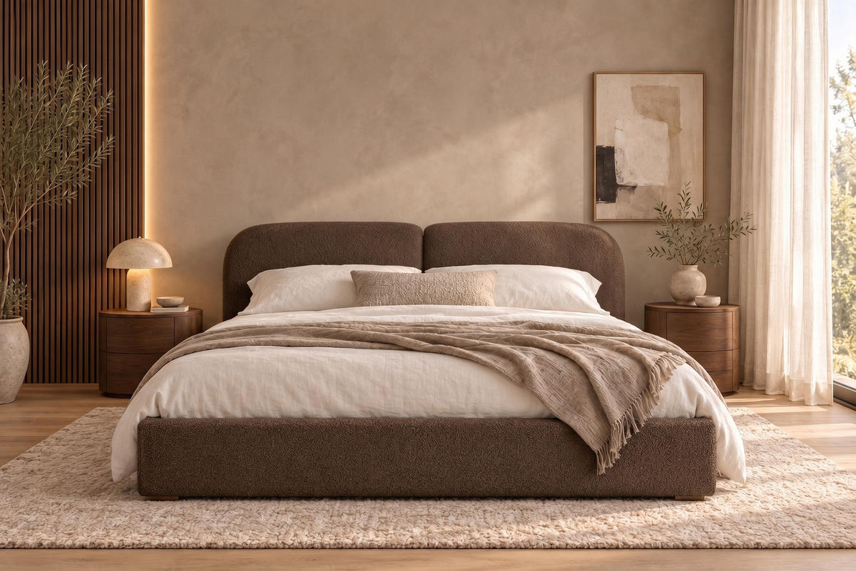 POLSTERBETT Sogno Braun 160x200 cm, mit Bettkasten und weichem Kopfteil, Bouclé - Braun, Holzwerkstoff/Textil (160/200cm) - Bettso