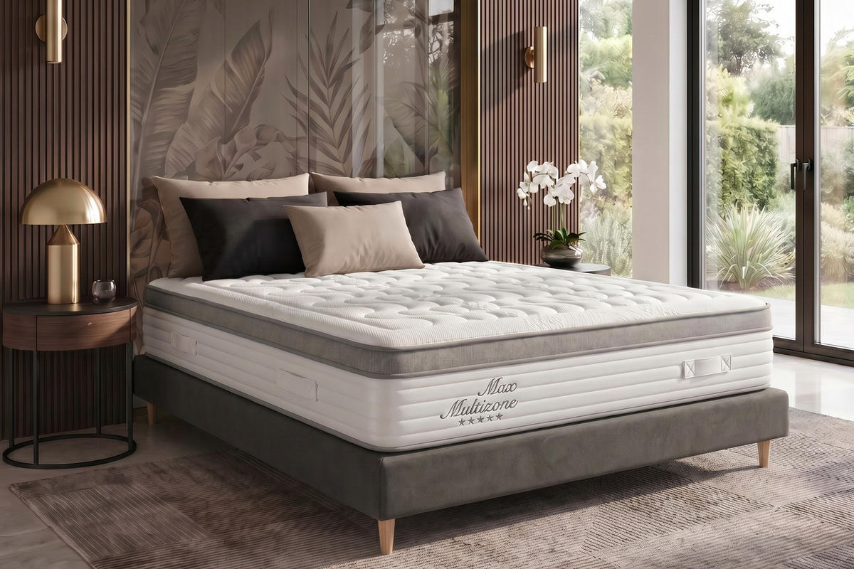 MATRATZE Grand Max Multizone - 200X200 cm- Härtegrad H2/H3 - Weiß, Textil (200/200cm) - Moonia