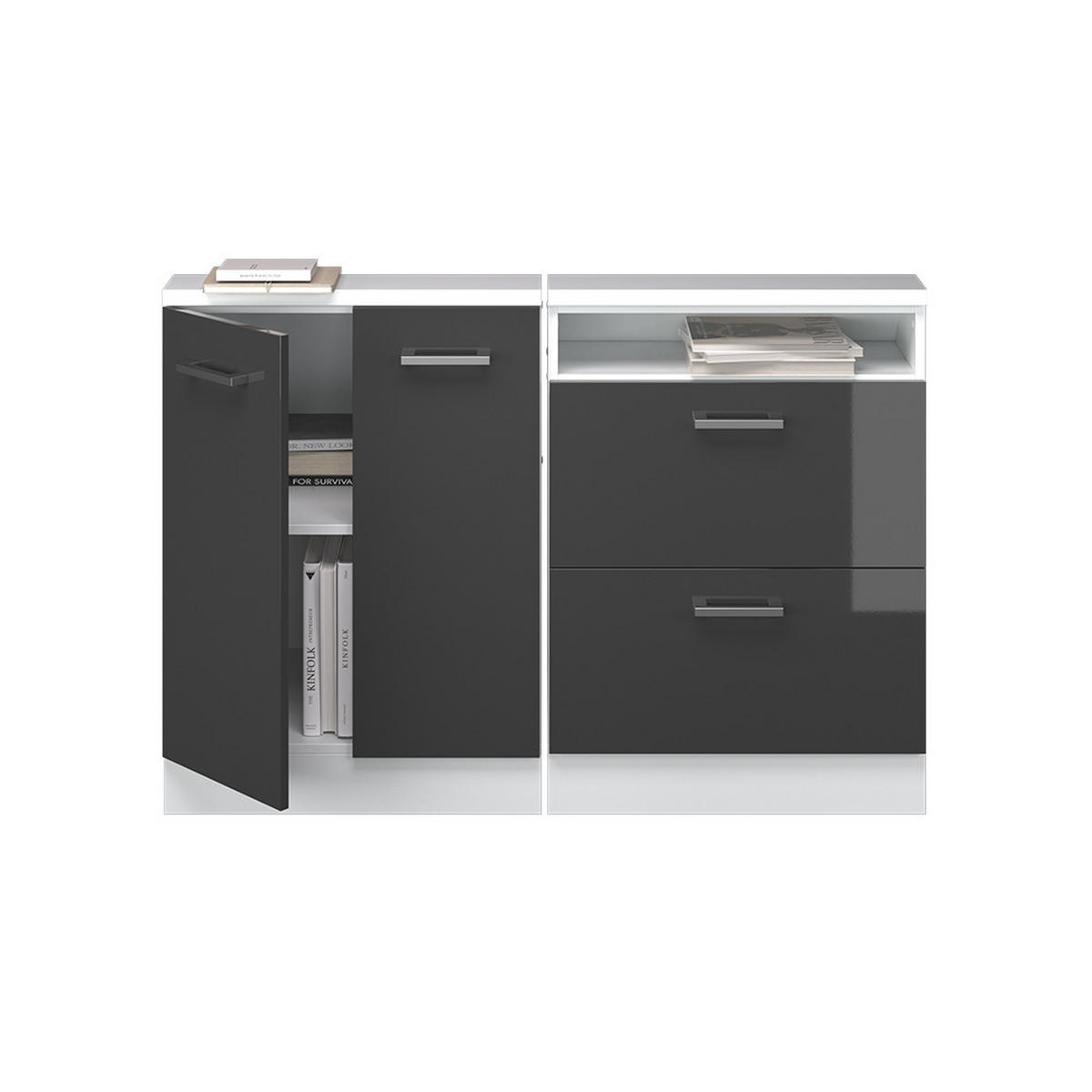KUCHYŇSKÁ SKŘÍŇKA POD ŠIKMOU STŘECHU R-Line Antracitový vysoký lesk/bílá - bílá/antracitová, kompozitní dřevo (120/81.6/46cm) - Vicco