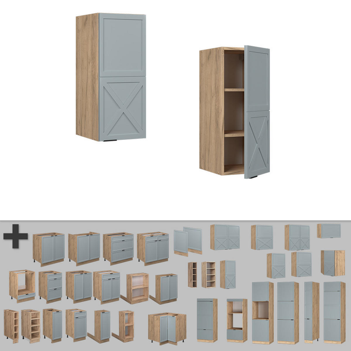 HÄNGESCHRANK Fame-Line Hellblau-grau 30 cm - Honigeiche/Eiche Wotan, Holzwerkstoff (30/72/34.1cm) - Vicco