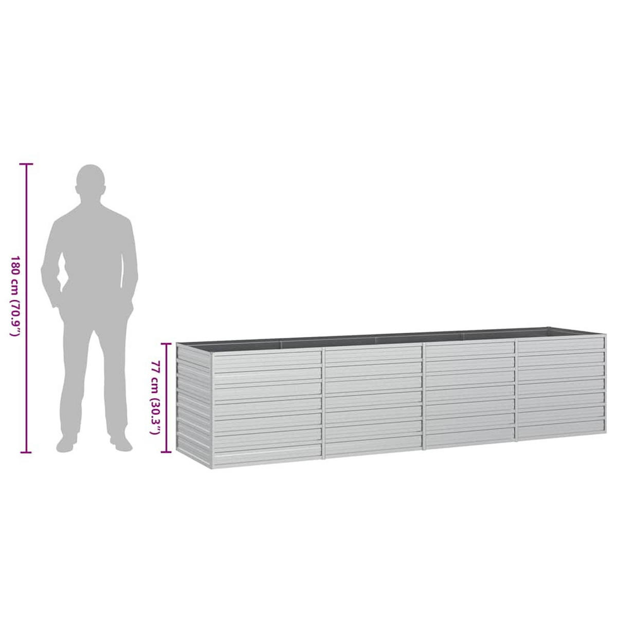 HOCHBEET 320/80/77 cm, aus Verzinkter Stahl, Silber - Silberfarben, Metall (80/77/320cm) - vidaXL