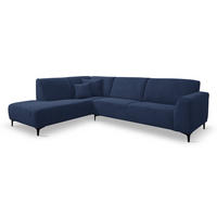ECKSOFA Mula in L-Form, Coach Farbe: Blau, Velourstoff, Ottomane Links - Blau, Textil (210/274cm) - VENASI MÖBEL