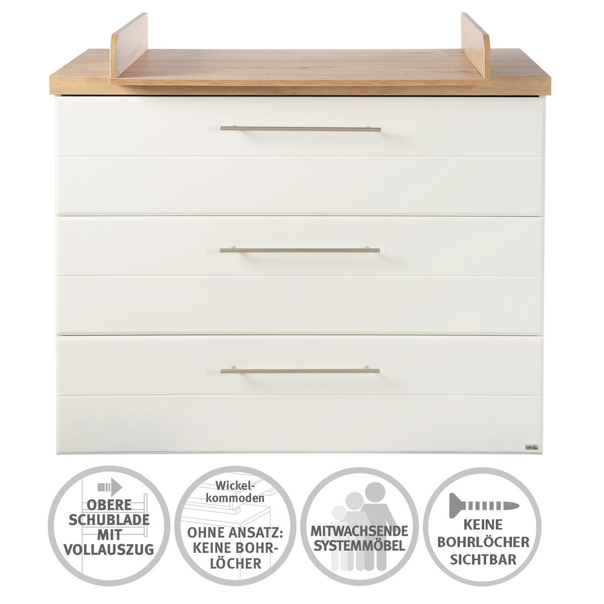 WICKELKOMMODE Nele - Silberfarben/Weiß, Holzwerkstoff/Metall (119/103/77.5cm) - Roba