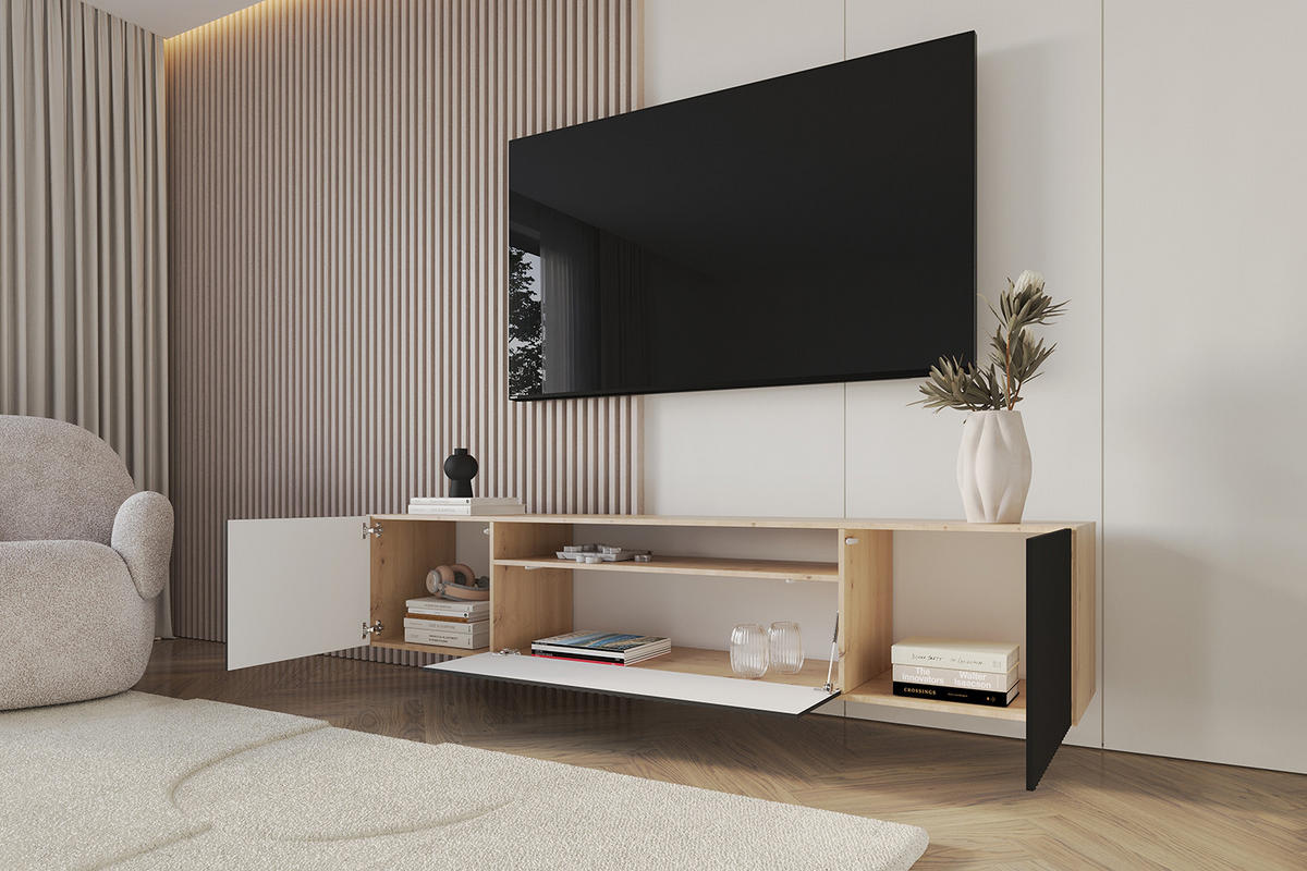 LOWBOARD NOA-2-W 200x40x41 cm - Artisan / Schwarz - Schwarz/Eiche Artisan, Holzwerkstoff (200/40/41cm) - ALTDECOR