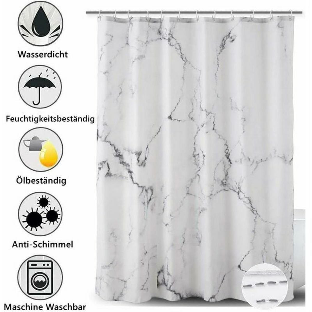 DUSCHVORHANG Polyester 180 x 200 cm Marmor Muster wasserdicht waschbar mit Saum - Multicolor, Textil (200/200cm) - MCBOSON