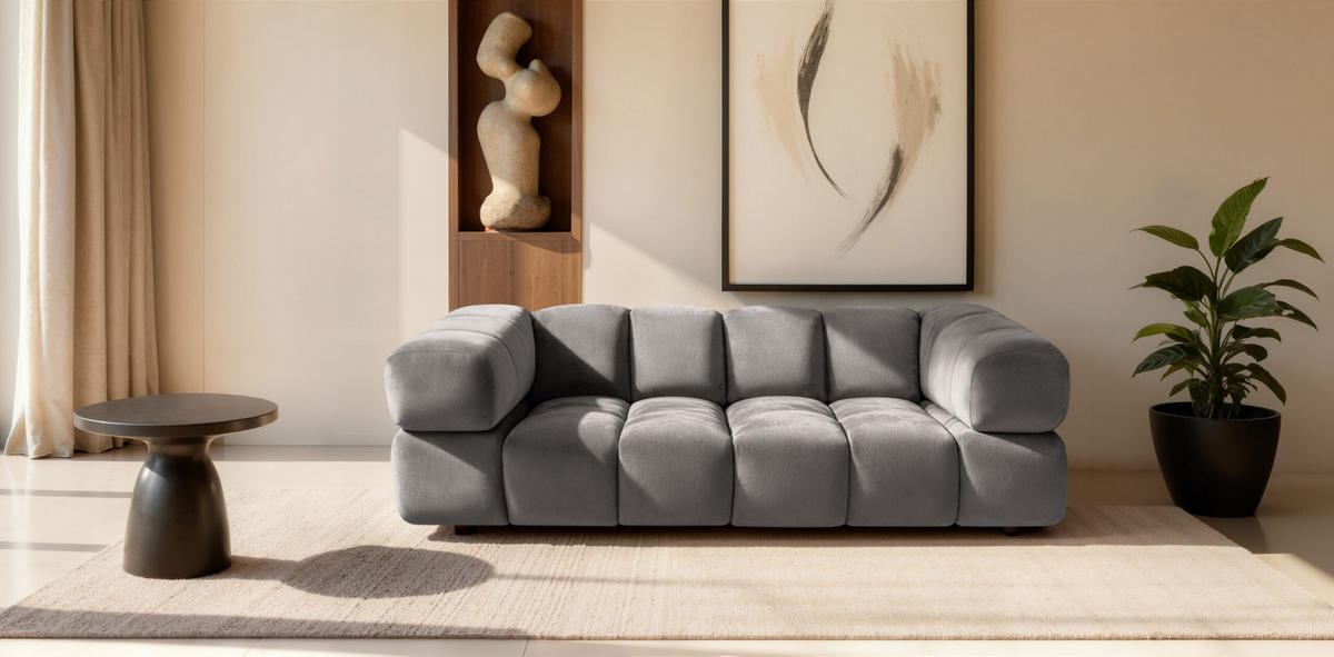 SOFA 3-Sitzer, Couch, Veloursstoff Bluvel, Aschgrau, Averro - Grau, Holz (240/70/96cm) - Kaiser Möbel