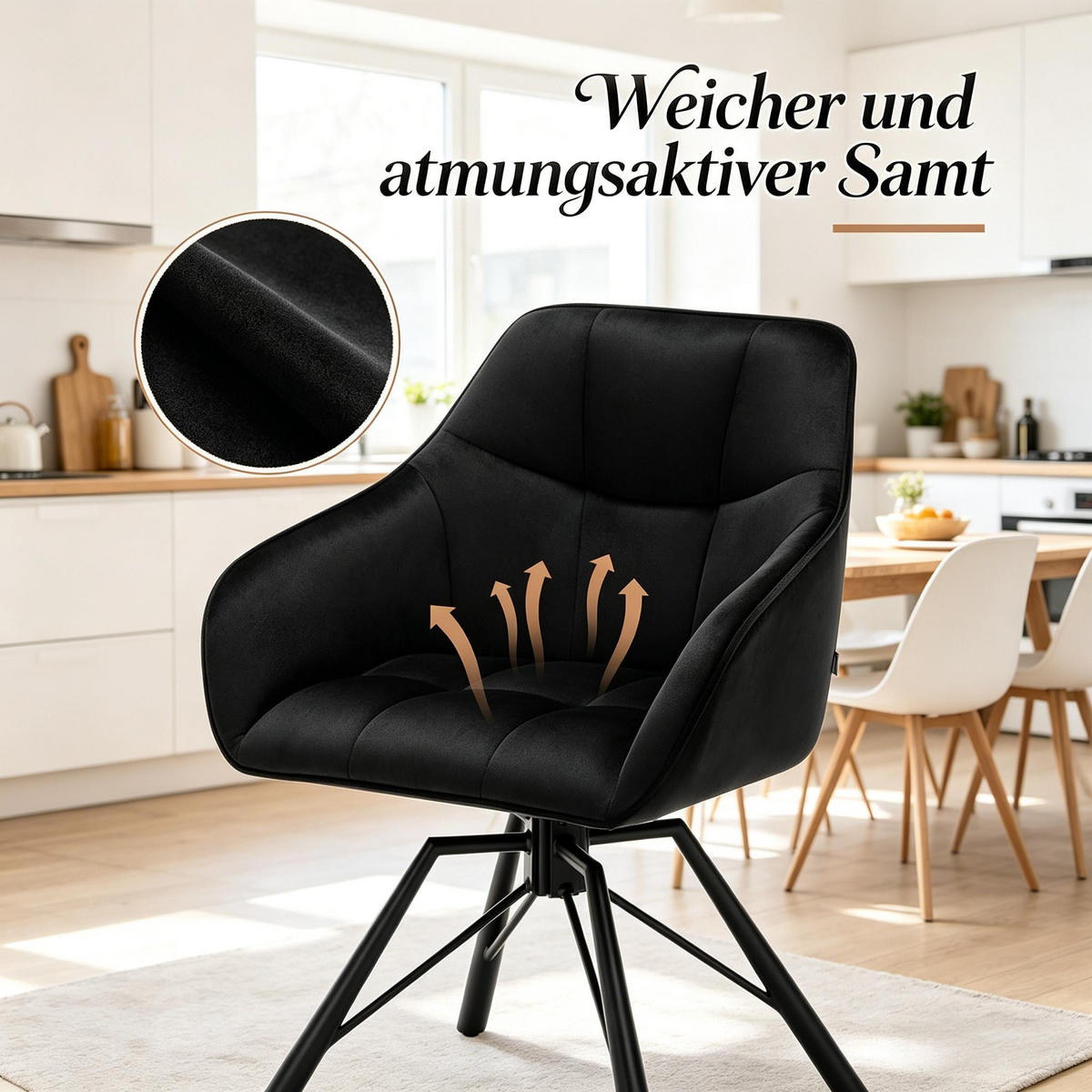 ARMLEHNSTUHL-SET DE-36126 2 Stück drehbar Beige - Schwarz, Metall (54/82.5/57cm) - ComfortXL