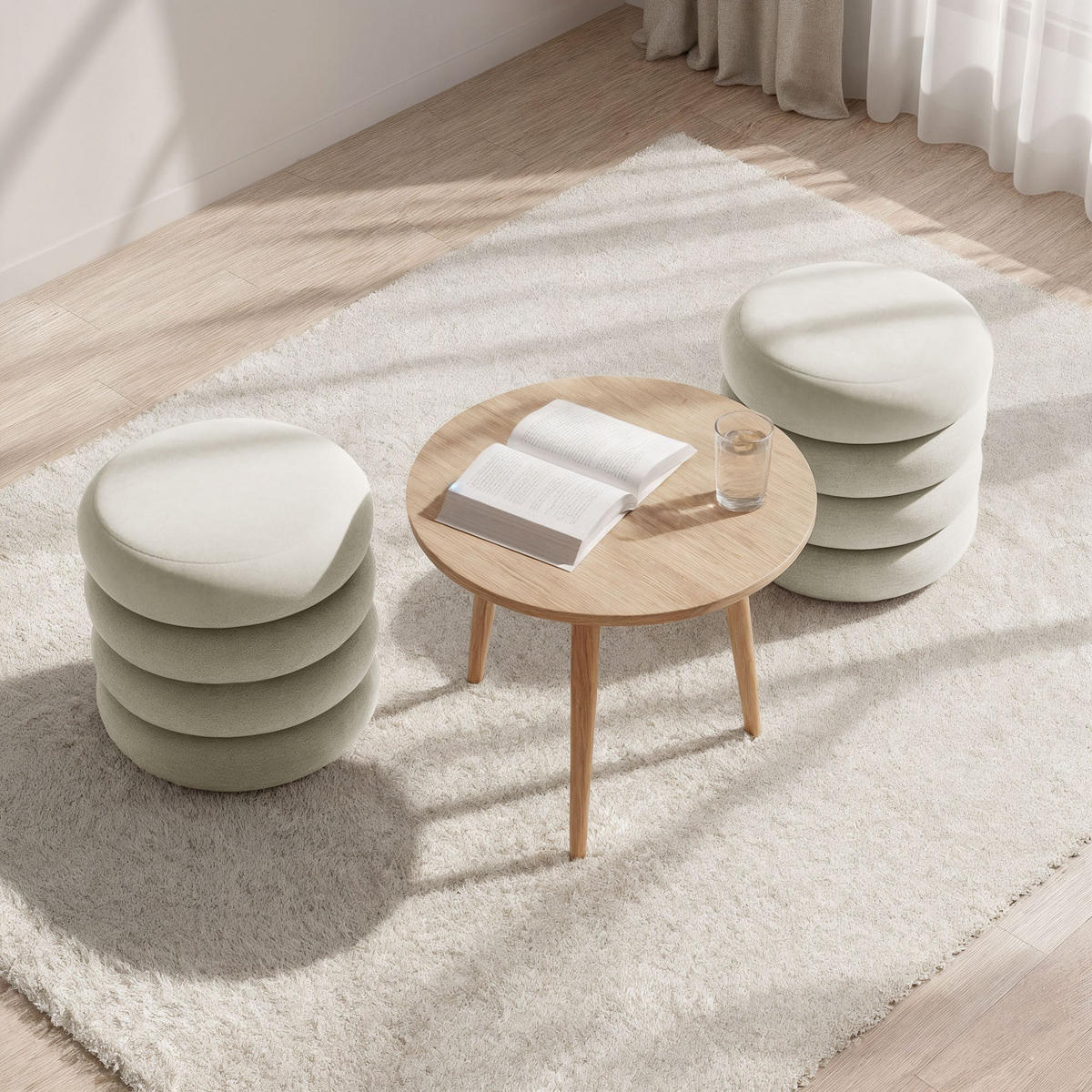 PRESVUČENI POUF s pohranom, krem - krem, tekstil (42/45/42cm) - RAUMHIRSCH FURNITURE