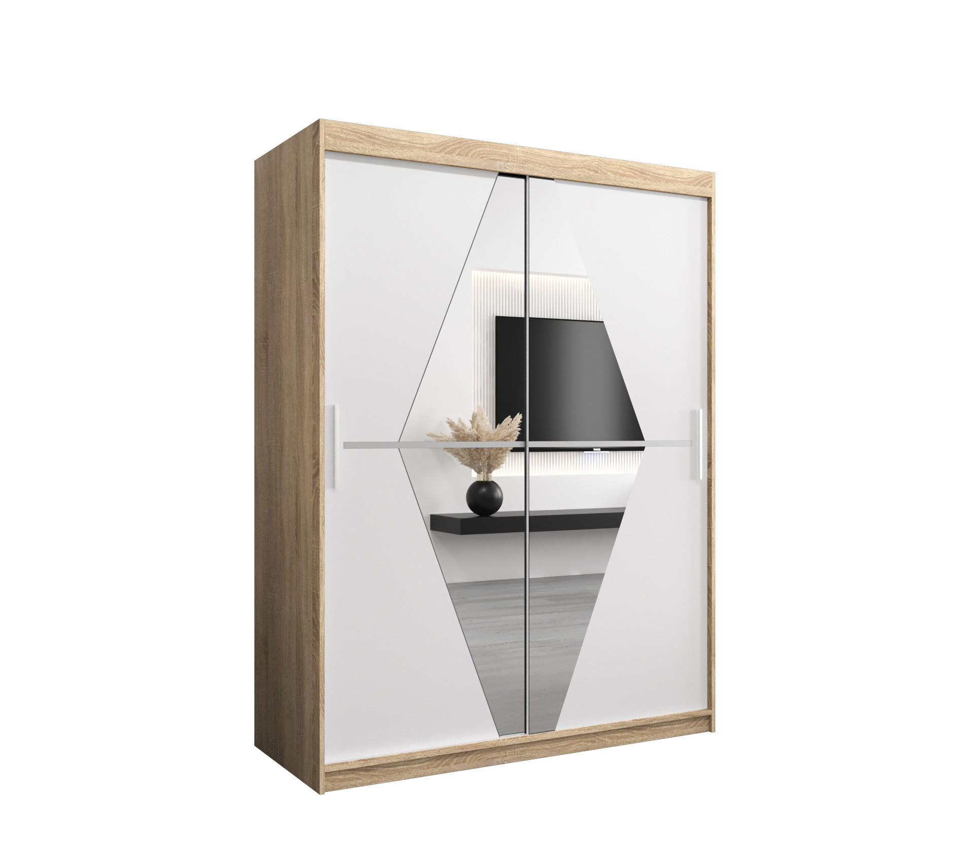 SCHWEBETÜRENSCHRANK 200/150/62 2-türig - Silberfarben/Weiß, Holz/Kunststoff (150/200/62cm) - Abiks Möbel