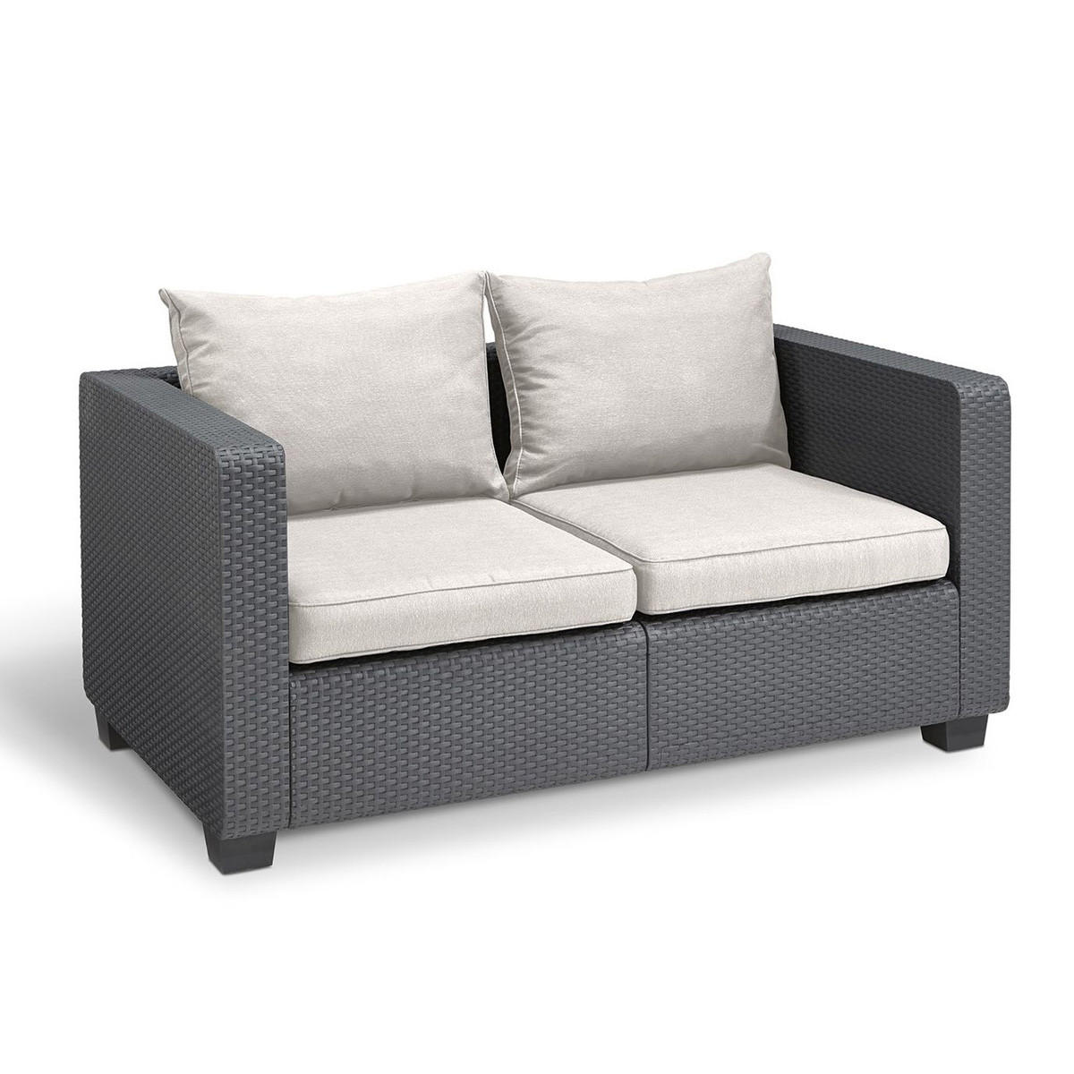 GARTENSOFA Salta 2-Sitzer in Anthrazit mit Kissen, Rattanoptik, Wetterfest - Anthrazit, Textil (800/84/1200cm) - Allibert