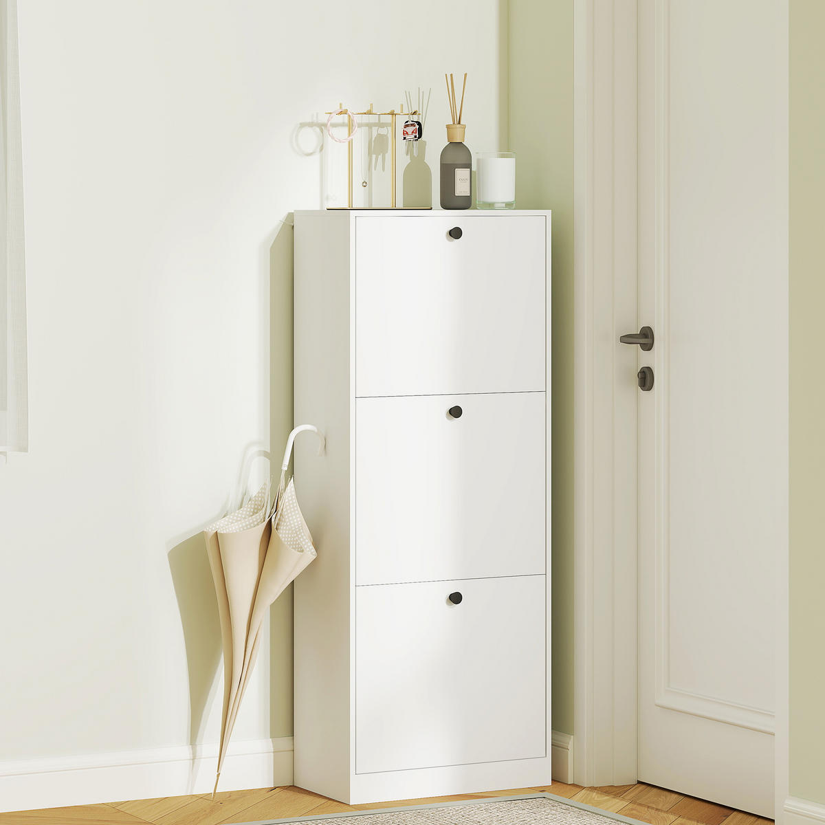 SCHUHSCHRANK mit 3 Klappen, 47 x 26 x 120 cm, Weiß - Weiß, Holzwerkstoff (26/120/47cm) - HOMCOM