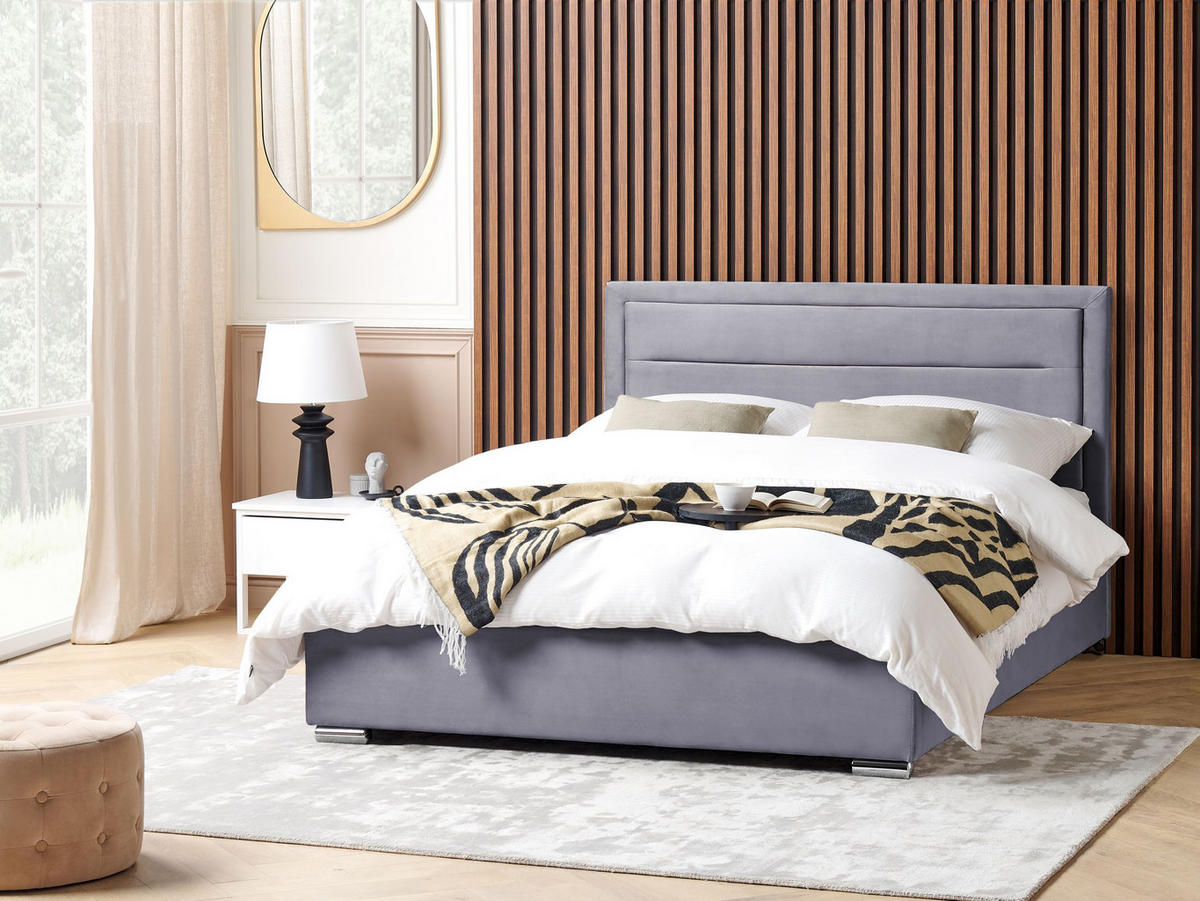 POLSTERBETT 180/200 cm Grau Rouen - Dunkelgrau, Textil (180/200cm) - Beliani