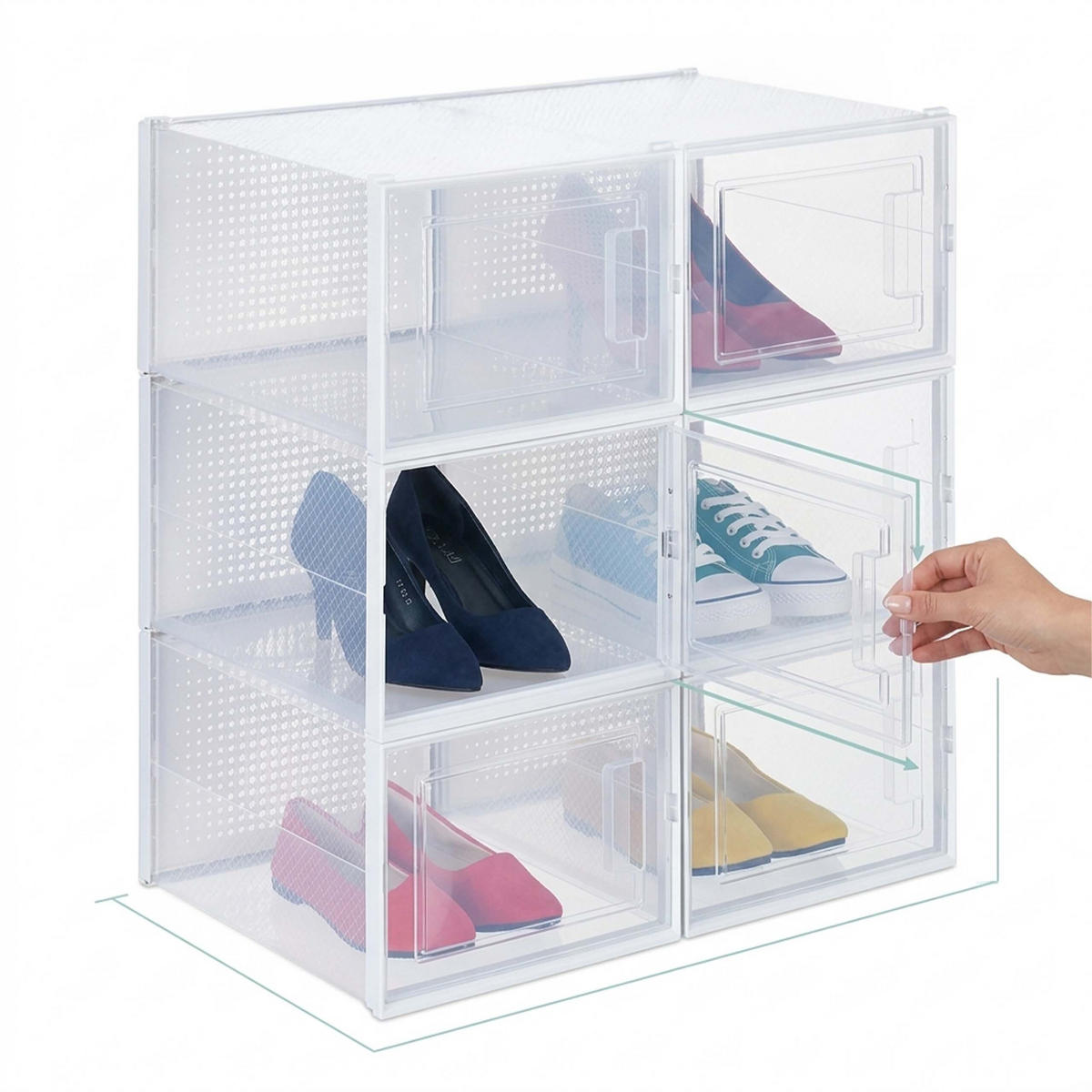SCHUHBOX Transparent Weiß 6er-Set mit Deckel - Transparent, Kunststoff (28/21/36cm) - Relaxdays