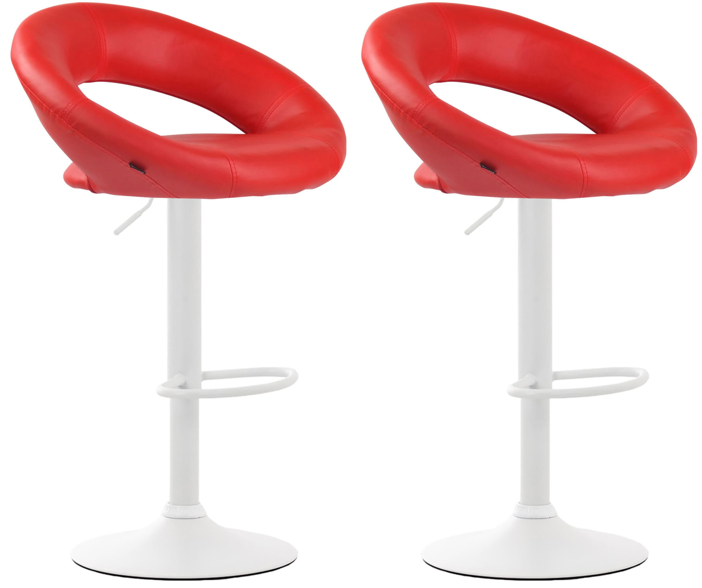 BARHOCKER 2er Set Mekim Kunstleder Rot Weiß - Rot, Leder/Metall (53/80/47cm) - DELUKE