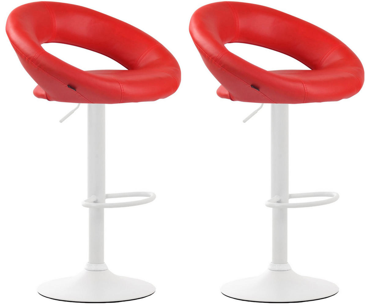 BARHOCKER 2er Set Mekim Kunstleder Rot Weiß - Rot, Leder/Metall (53/80/47cm) - DELUKE