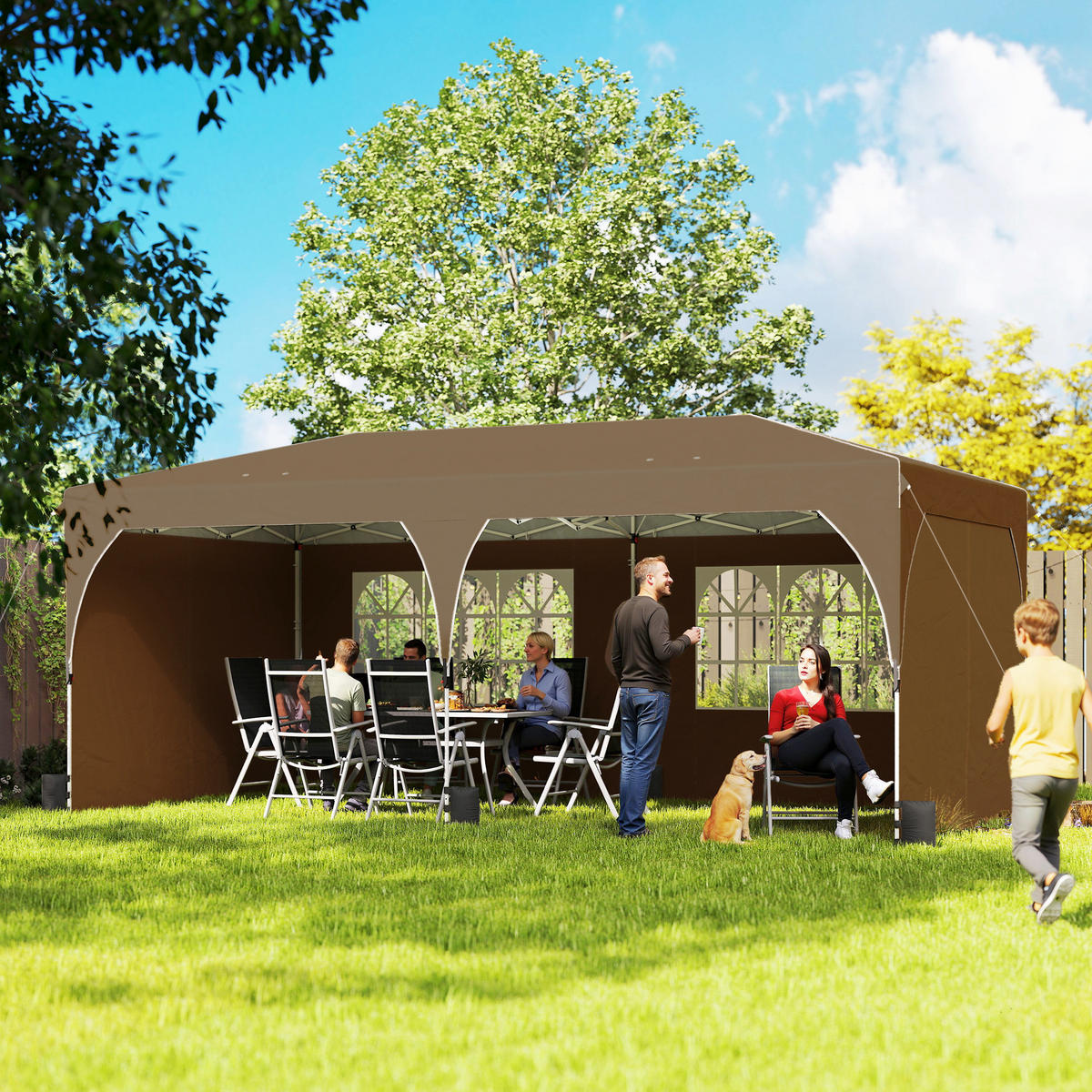 PAVILLON, UPF 50+, zentralem Verriegelungssystem, wasserdicht, 6x3m,beige - Beige, Metall (300/275/595cm) - Vallsero