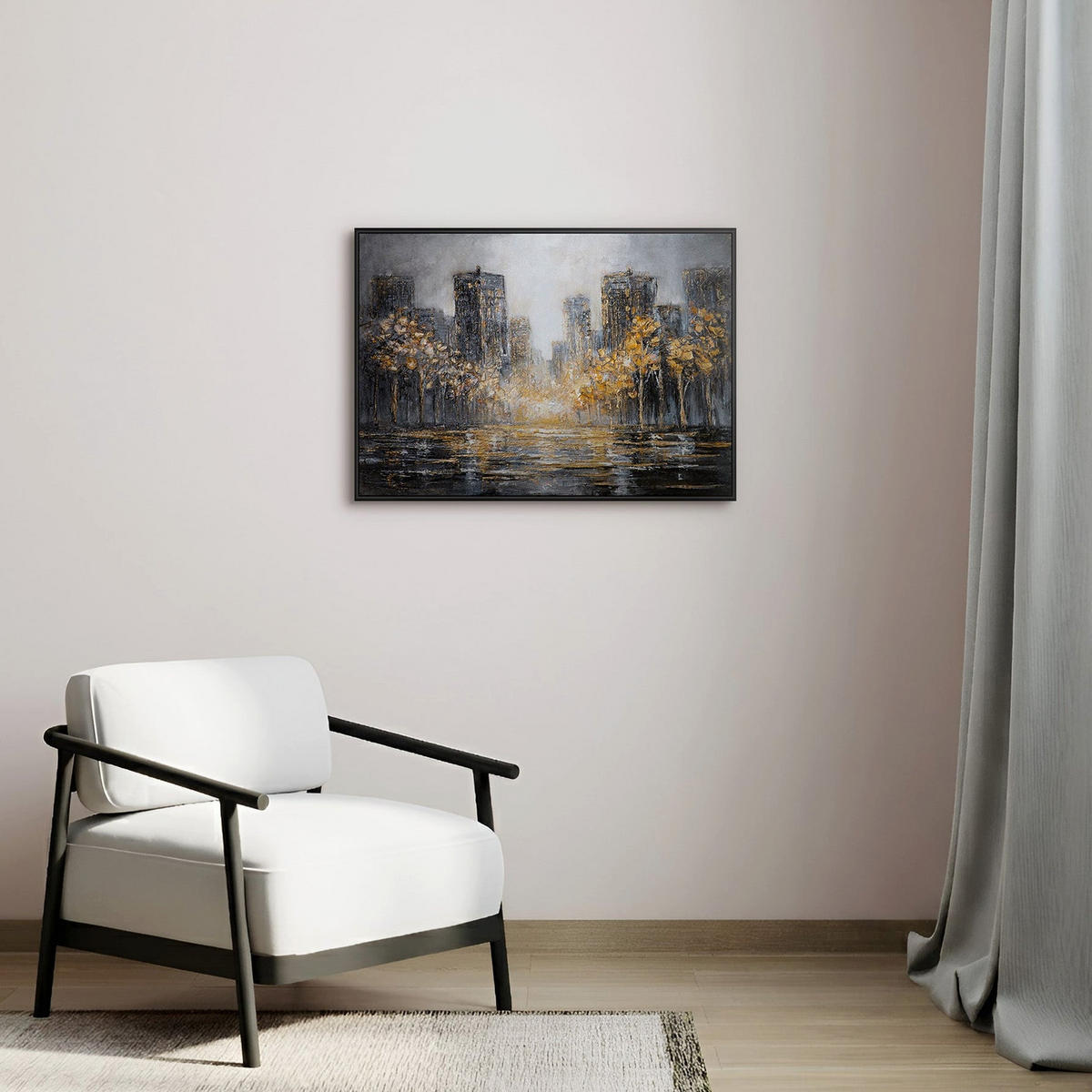 GEMÄLDE Lichter der Stadt Schattenfugenrahmen Schwarz 70x50 cm - Schwarz, Holz (70/50cm) - YS-art gallery