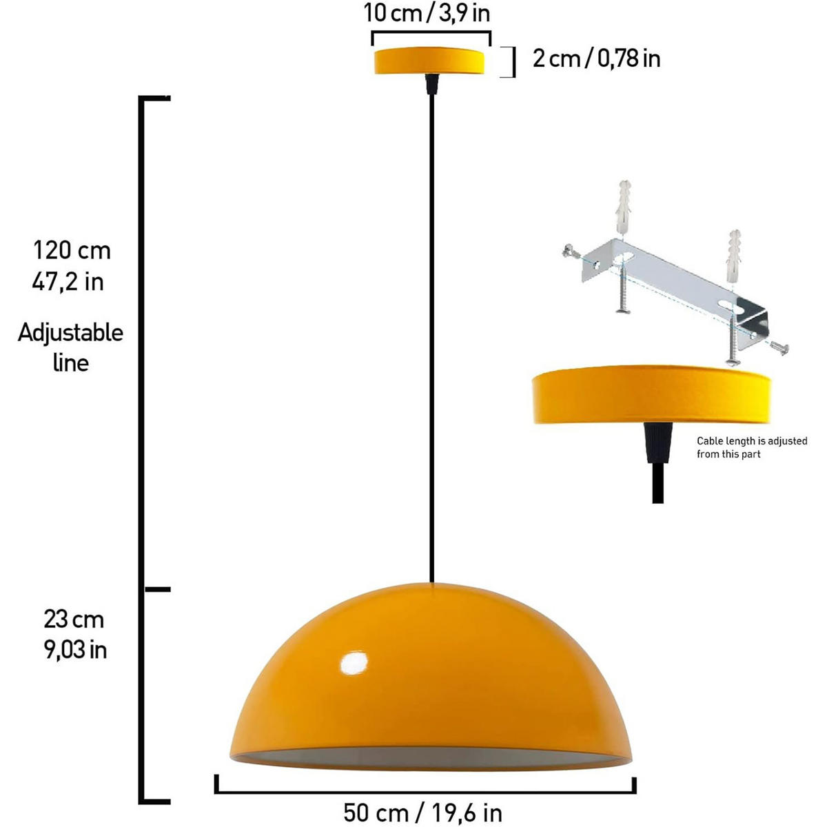 PENDELLEUCHTE Lipeo 50/23 - Gelb, Metall (50/23cm) - Bamyum