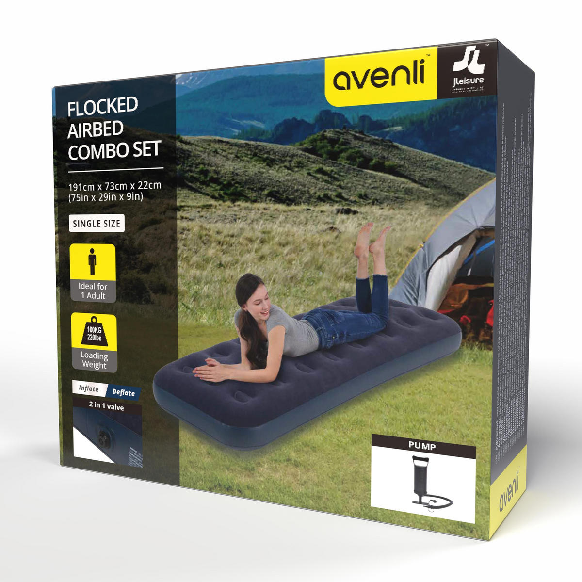 LUFTBETT Luftmatratze Camping 1 Person 191x73x22cm blau aufblasbar mit Pumpe - Blau, Kunststoff (73/191cm) - Avenli