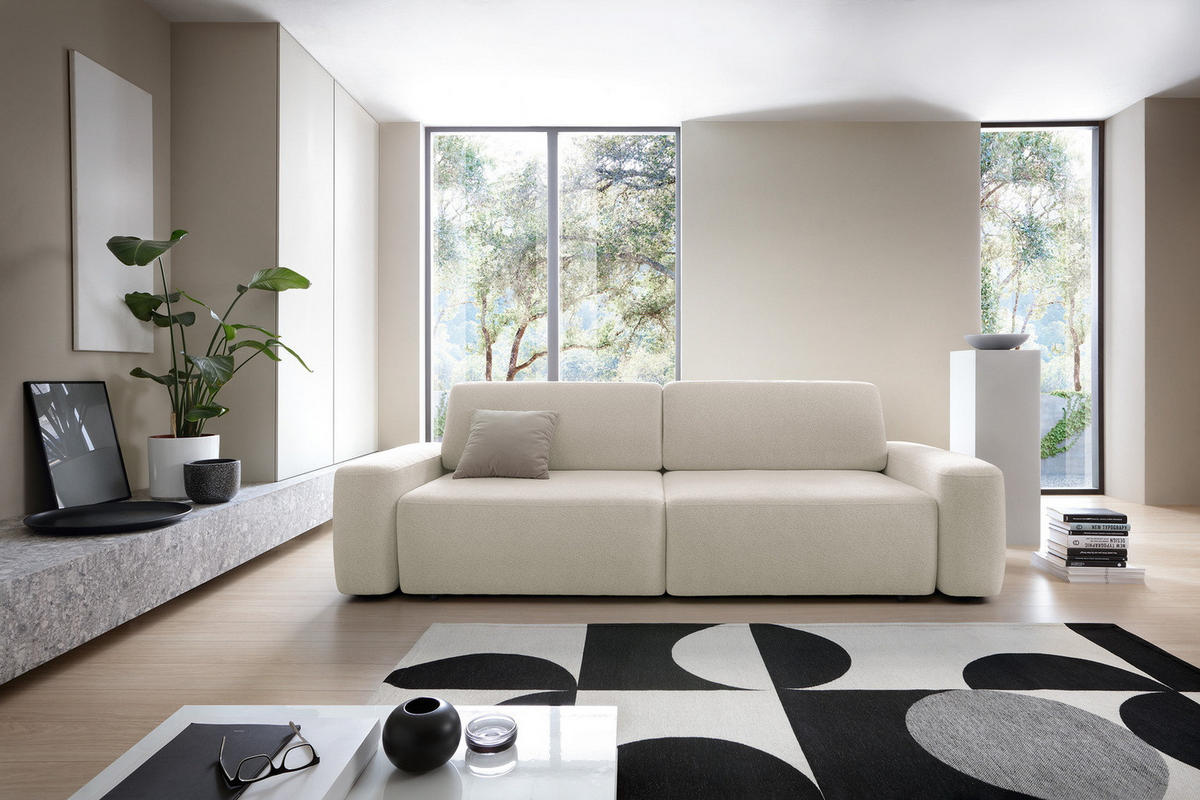 POLSTERSOFA 260 cm Orea, Schlaffunktion, Bettkasten, Beige - Beige, Holz (257/82/105cm) - Emporius