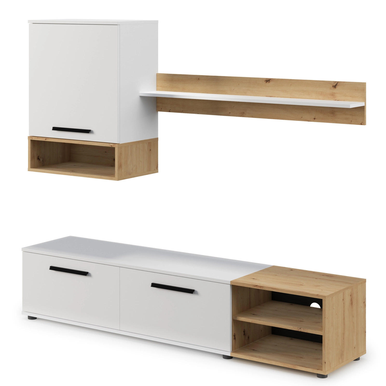 WOHNWAND Vento 180 cm breite 3-teilig Weiß und Artisan Eiche - Schwarz/Eiche Artisan, Holzwerkstoff/Kunststoff (180/119/40cm) - Ravio