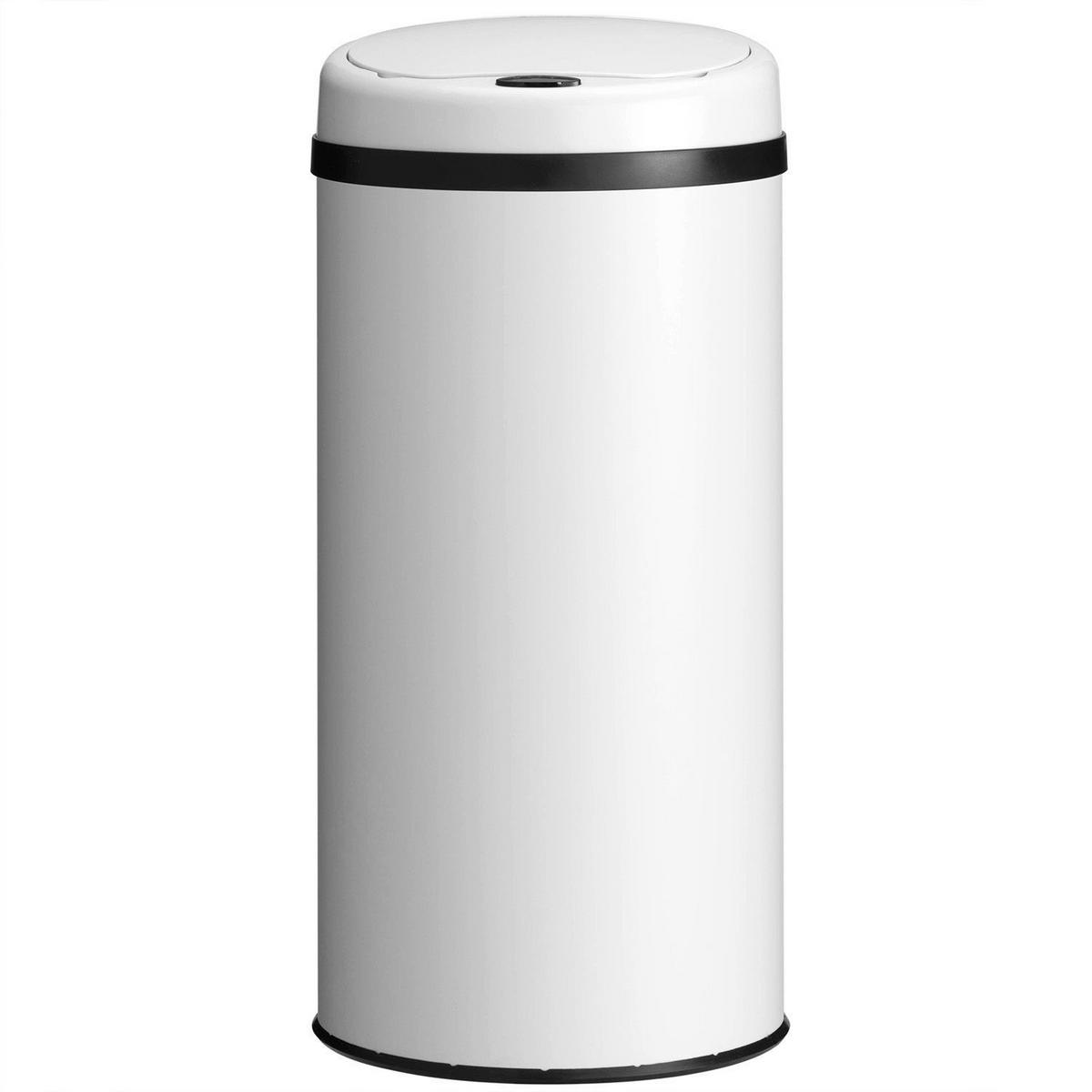 MÜLLEIMER rund 40L weiß mit Sensor - Weiß, Metall (31/68/31cm) - Juskys