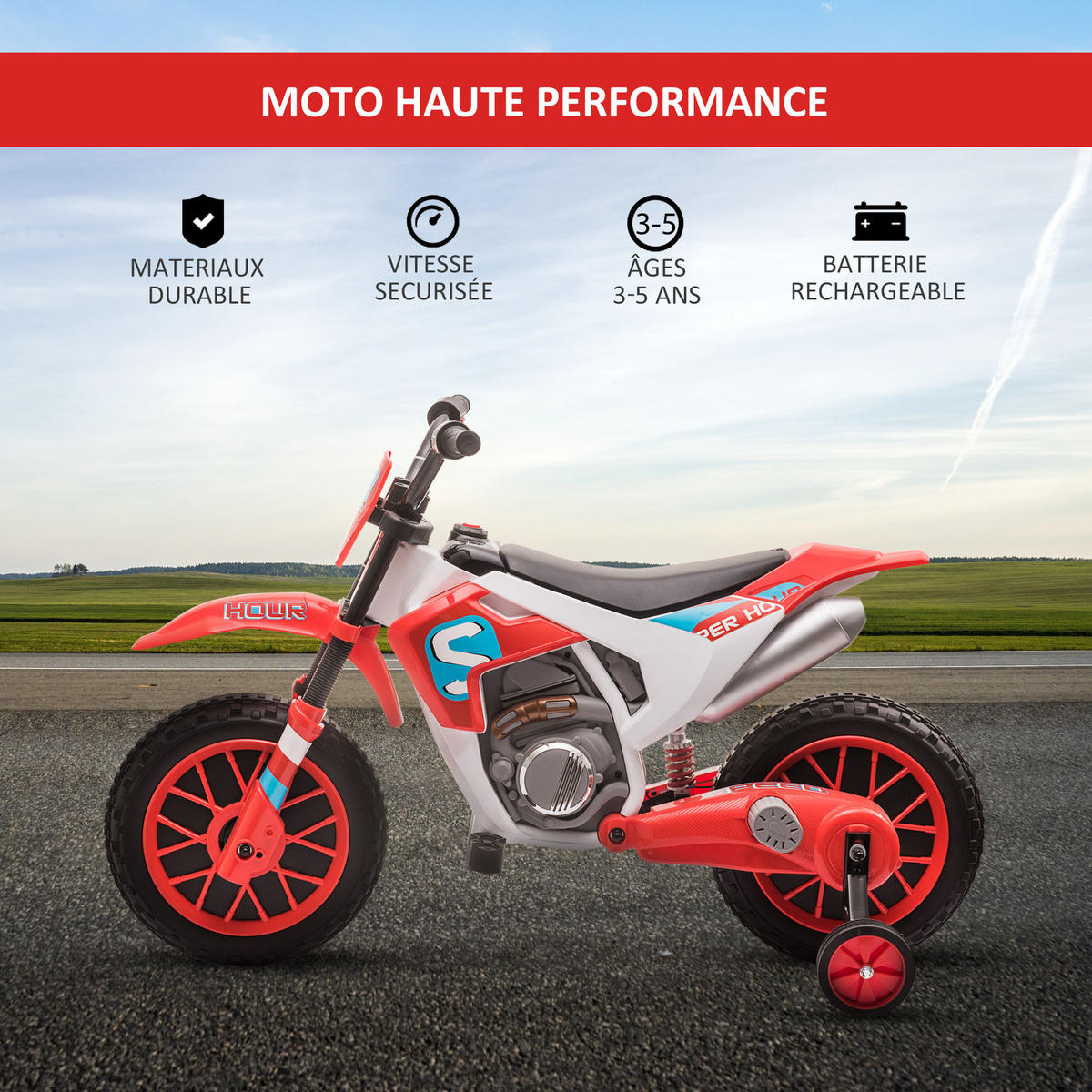 ELEKTRO-MOTORRAD DE-12994 abnehmbare Stützräder Rot - Rot, Kunststoff (106.5/51.5/68cm) - ComfortXL