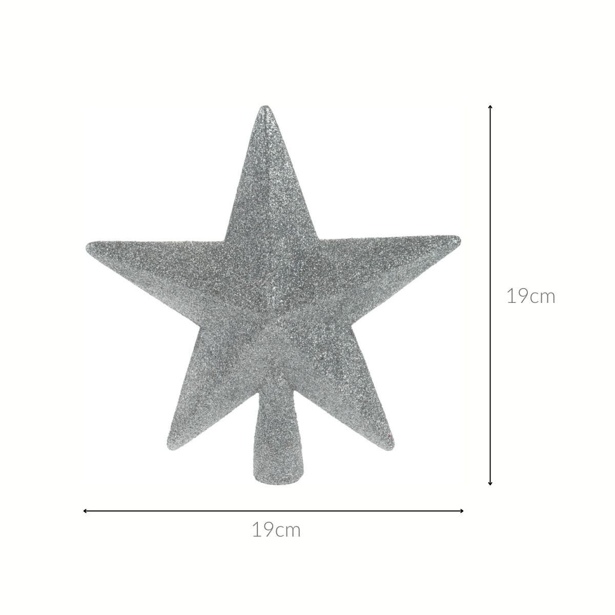 BAUMSPITZE Stern mit Glitzer 19 cm - Silberfarben, Kunststoff (19cm) - Home Styling Collection