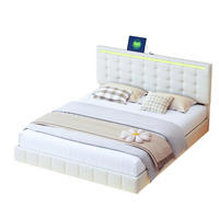 POLSTERBETT 160x200 cm beige Leinenoptik mit LED, USB-Anschlüssen & Lattenrost - Beige, Holz - SHOPENTRA