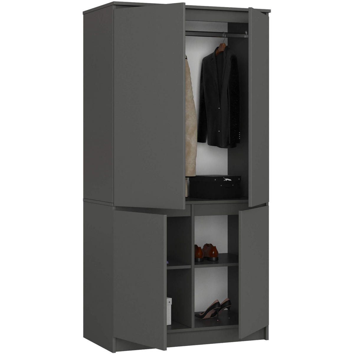 KLEIDERSCHRANK S90 4D, Grau, 90x51x180 cm - Grau, Holz (51/180/90cm) - Milordbikes