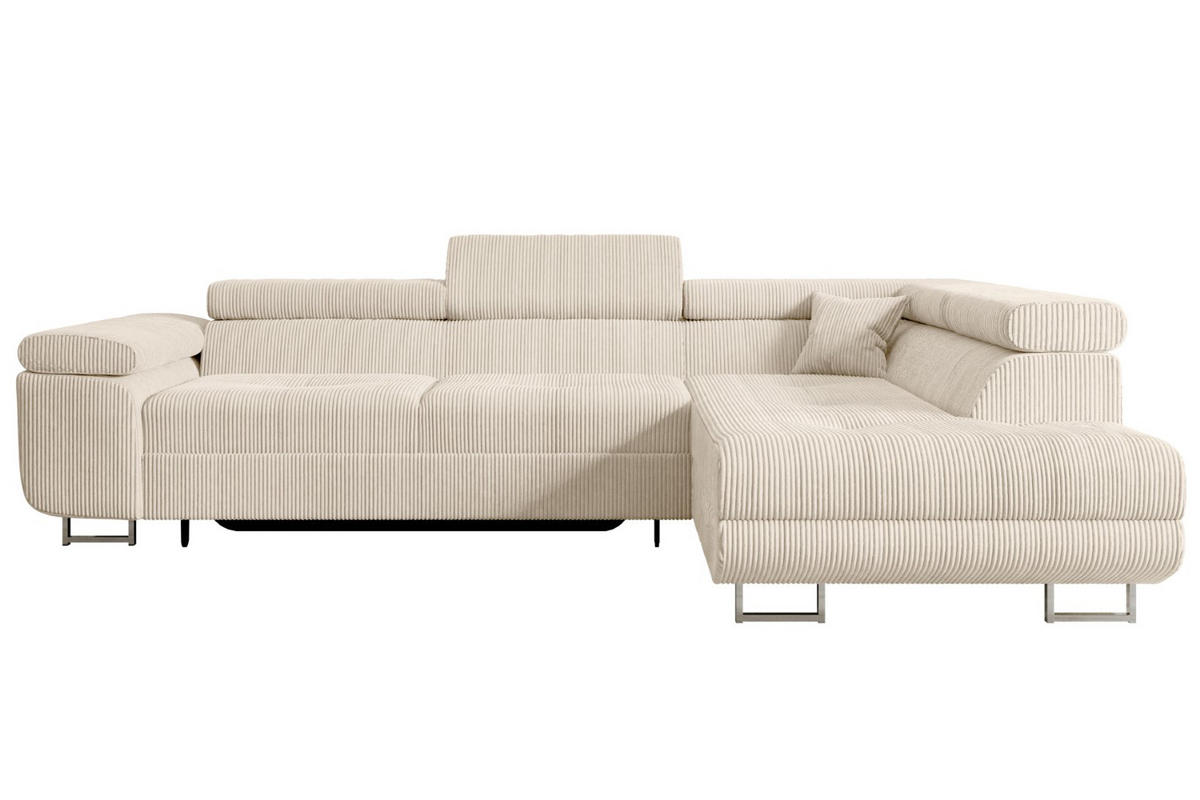 ECKSOFA mit Schlaffunktion und Bettkasten GUSA-L 272x202x107 cm Beige Cord - Beige/Silberfarben, Holzwerkstoff/Textil (272/202cm) - ALTDECOR