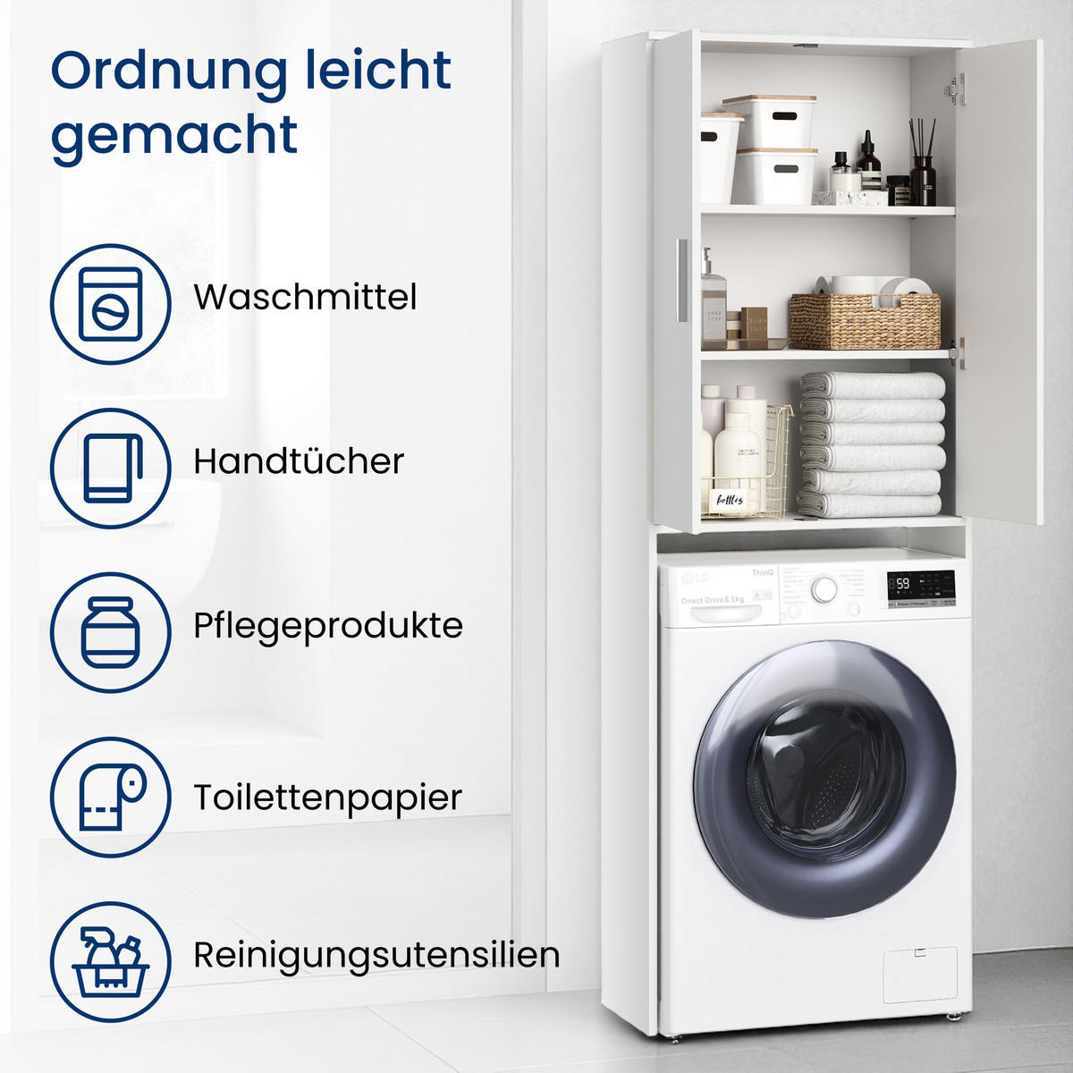 WASCHMASCHINENSCHRANK in Weiß - Weiß, Holzwerkstoff (30/187/65cm) - Home Collective