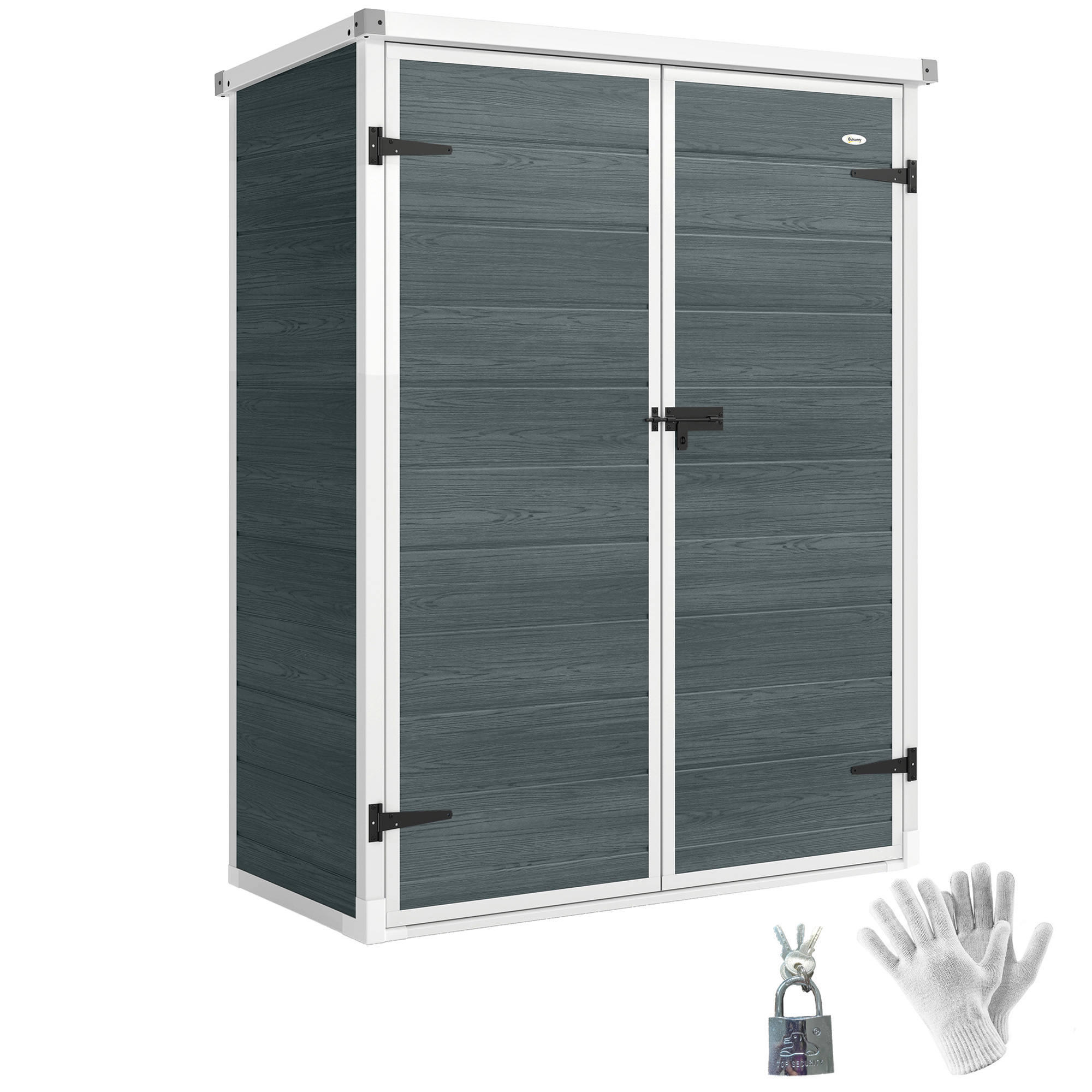 GERÄTEHAUS DE-08162 klappbare Regale, abschließbare Doppeltür Grau - Grau, Kunststoff (68.5/170/134cm) - ComfortXL