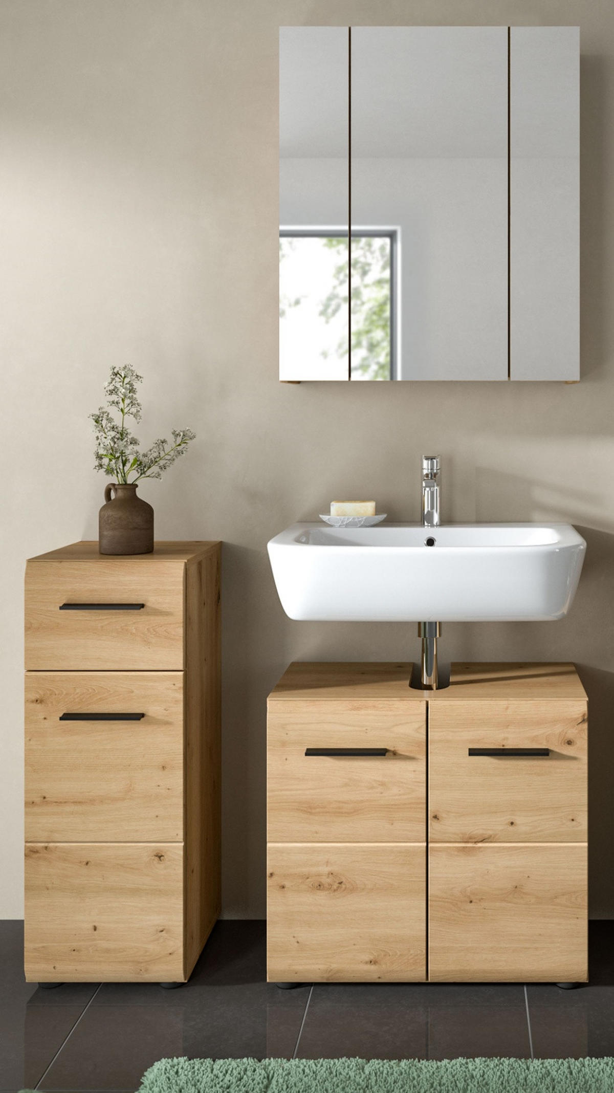 BADMÖBEL SET 3-teilig in Artisan Eiche, Badkombination 105 x 185 cm, Cover - Schwarz/Eiche Artisan, Glas/Holzwerkstoff (105/185/30cm) - Inn.Furn