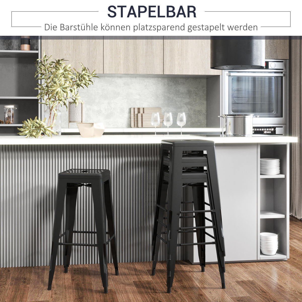 BARHOCKER 4er-Set Schwarz 43.0/43.0/76.0 cm - Schwarz, Metall (43/76/43cm)